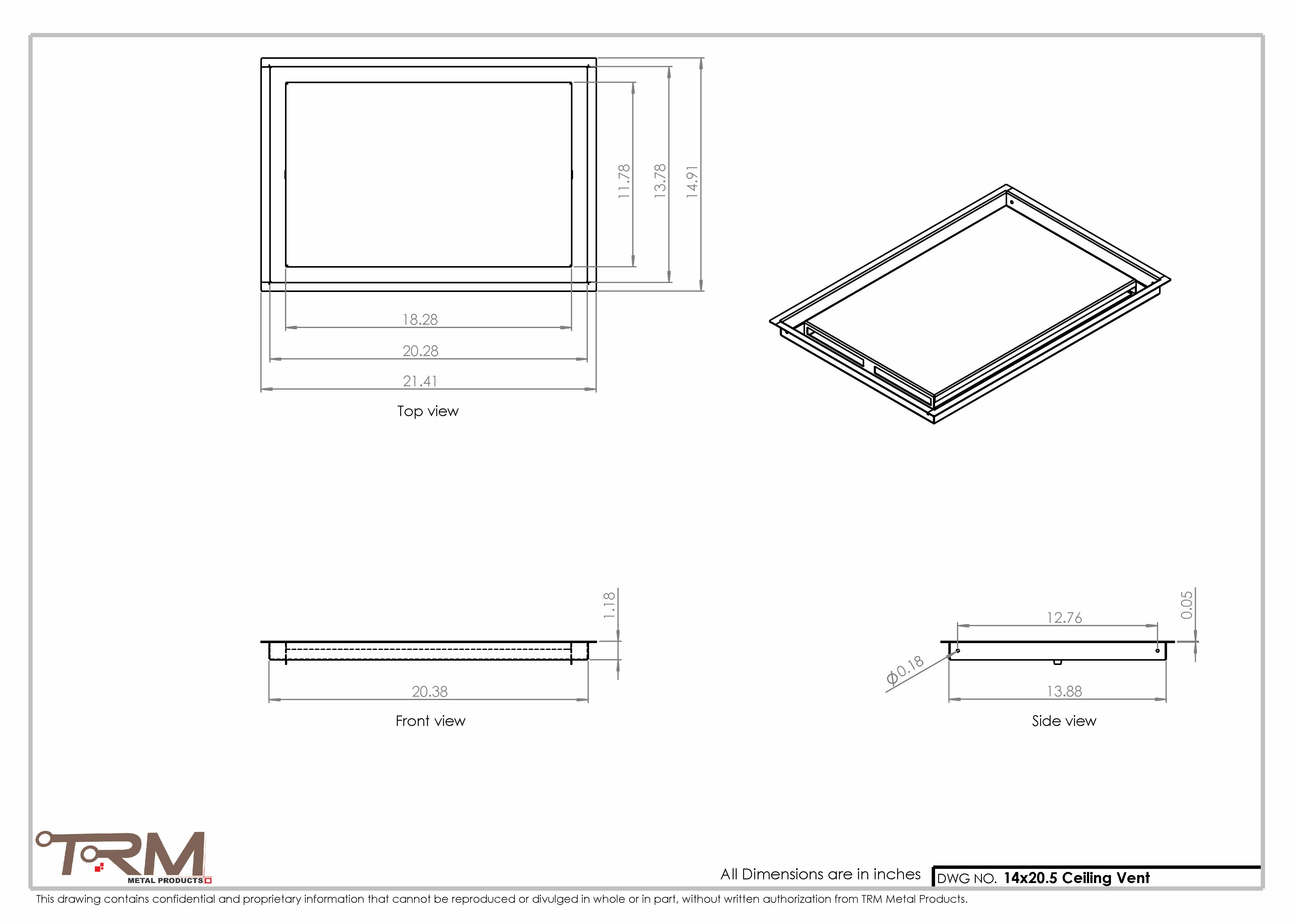14x20.5 - Modern-Ceiling-Vent Cover-TRM Metal -  20.5x14 - Image 2