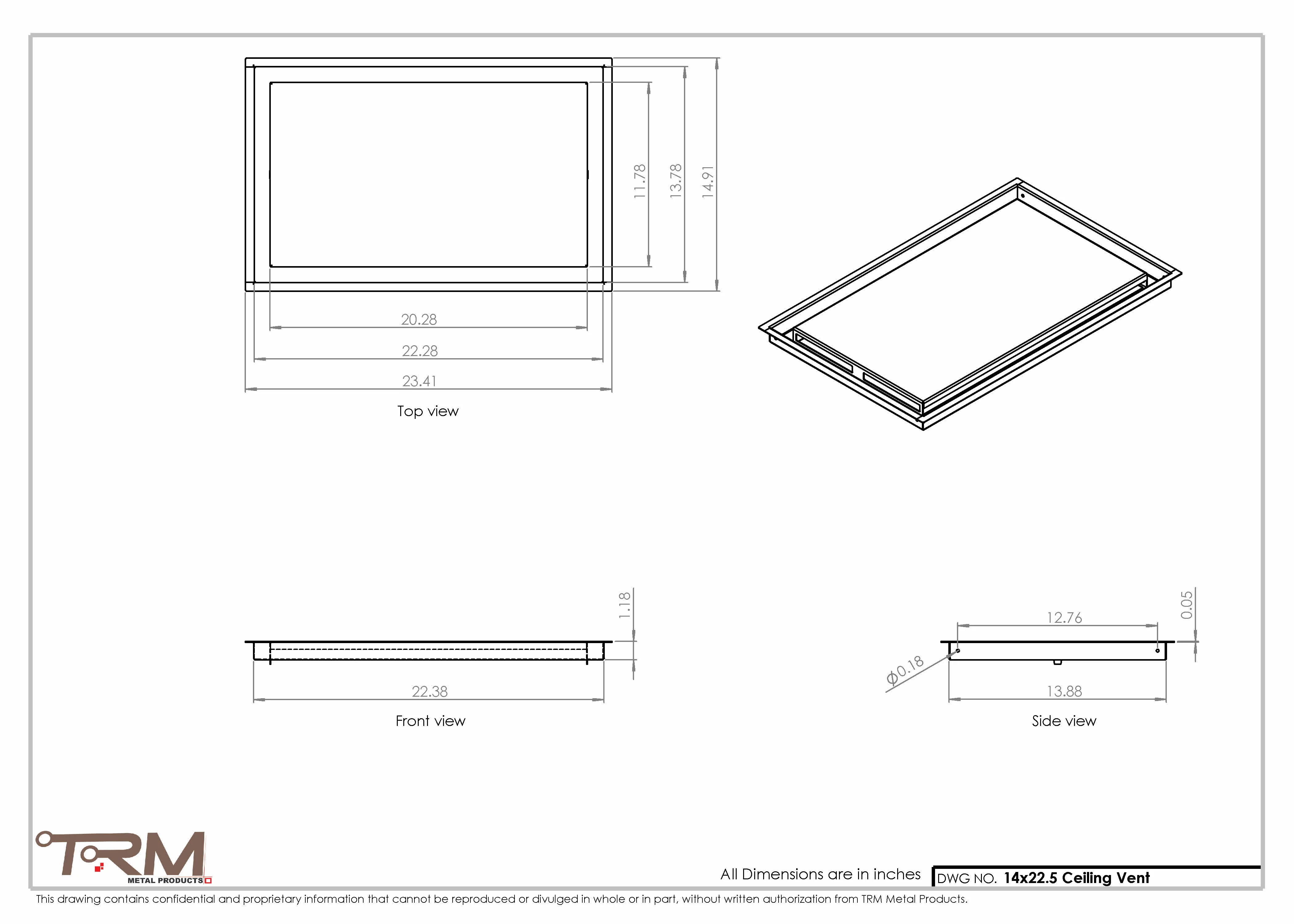 14x22.5 - Modern-Ceiling-Vent Cover-TRM Metal - 22.5x14 - Image 2