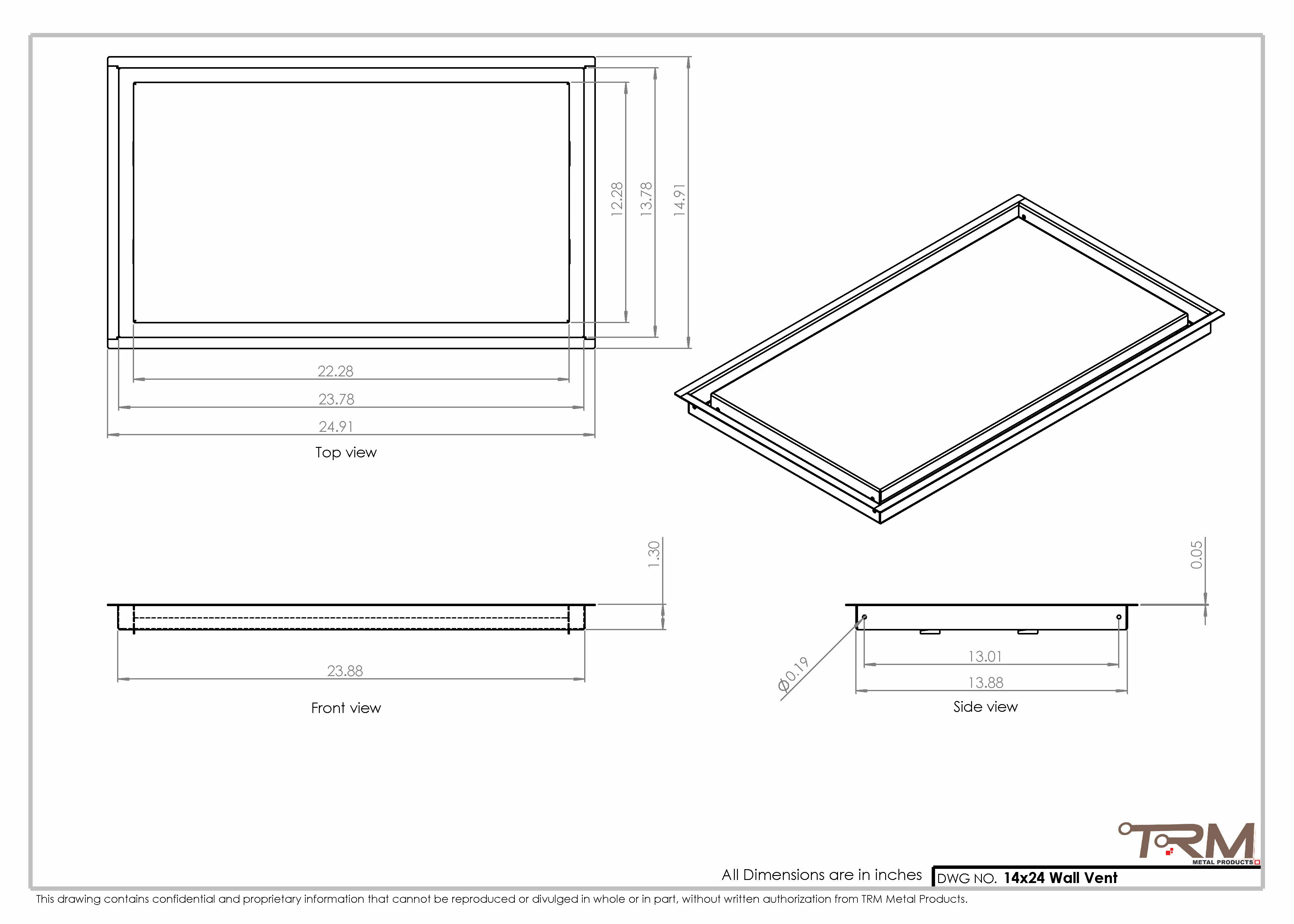 14x24 - Wall Vent - Modern Vent Cover -  Return Air Vent - TRM Metal  24x14 - Image 2