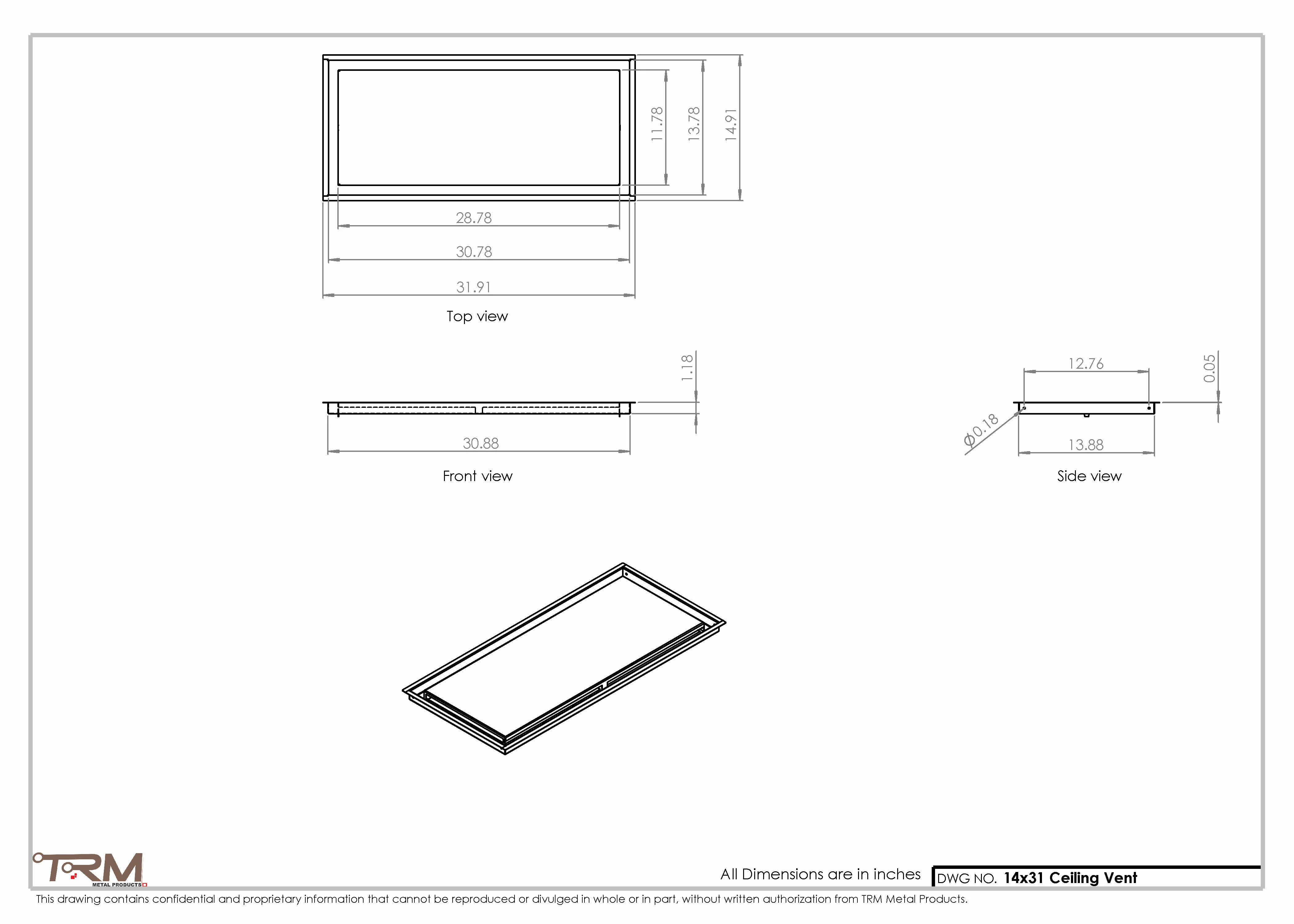 14x31-Modern-Ceiling-Vent Cover-TRM Metal- 31x14 - Image 2