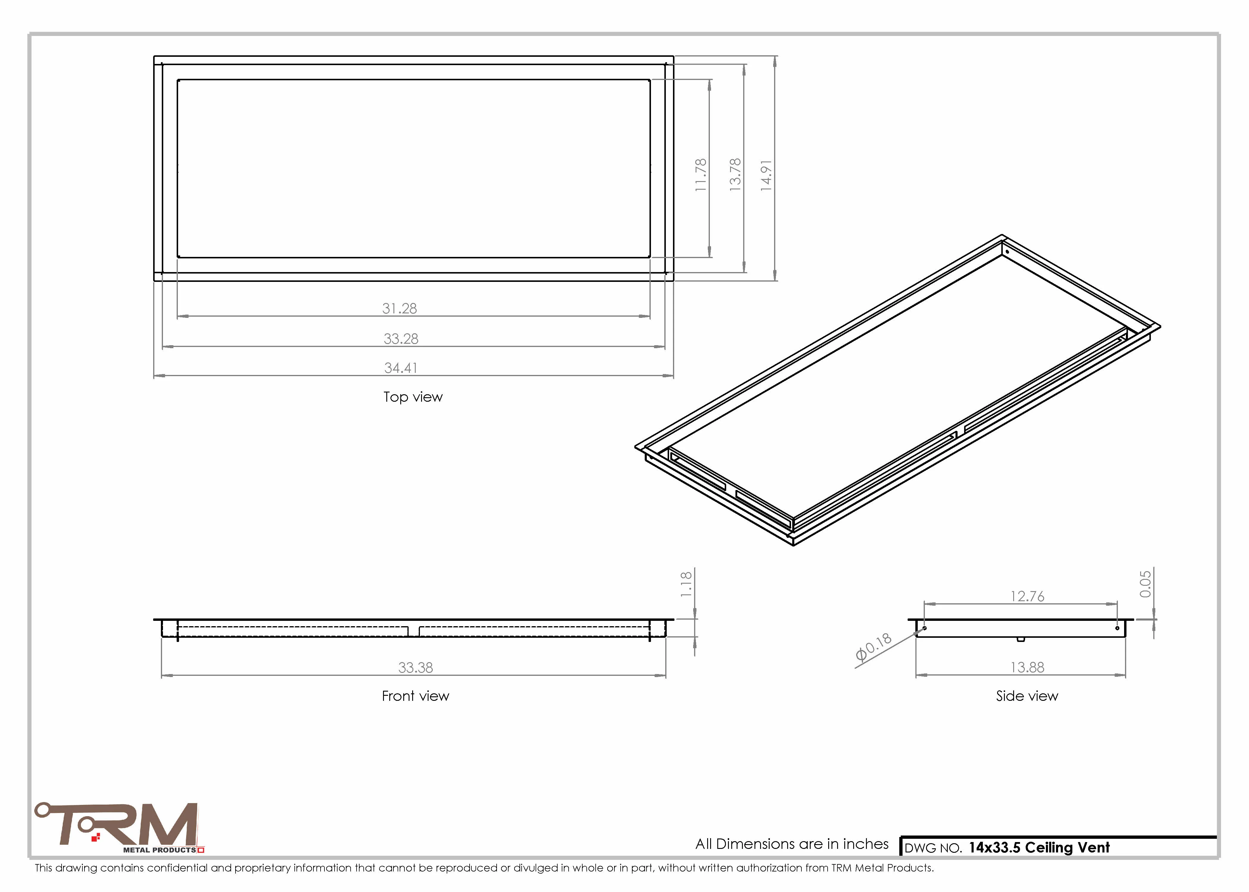 14x33.5 - Modern-Ceiling-Vent Cover-TRM Metal - 33.5x14 - Image 2