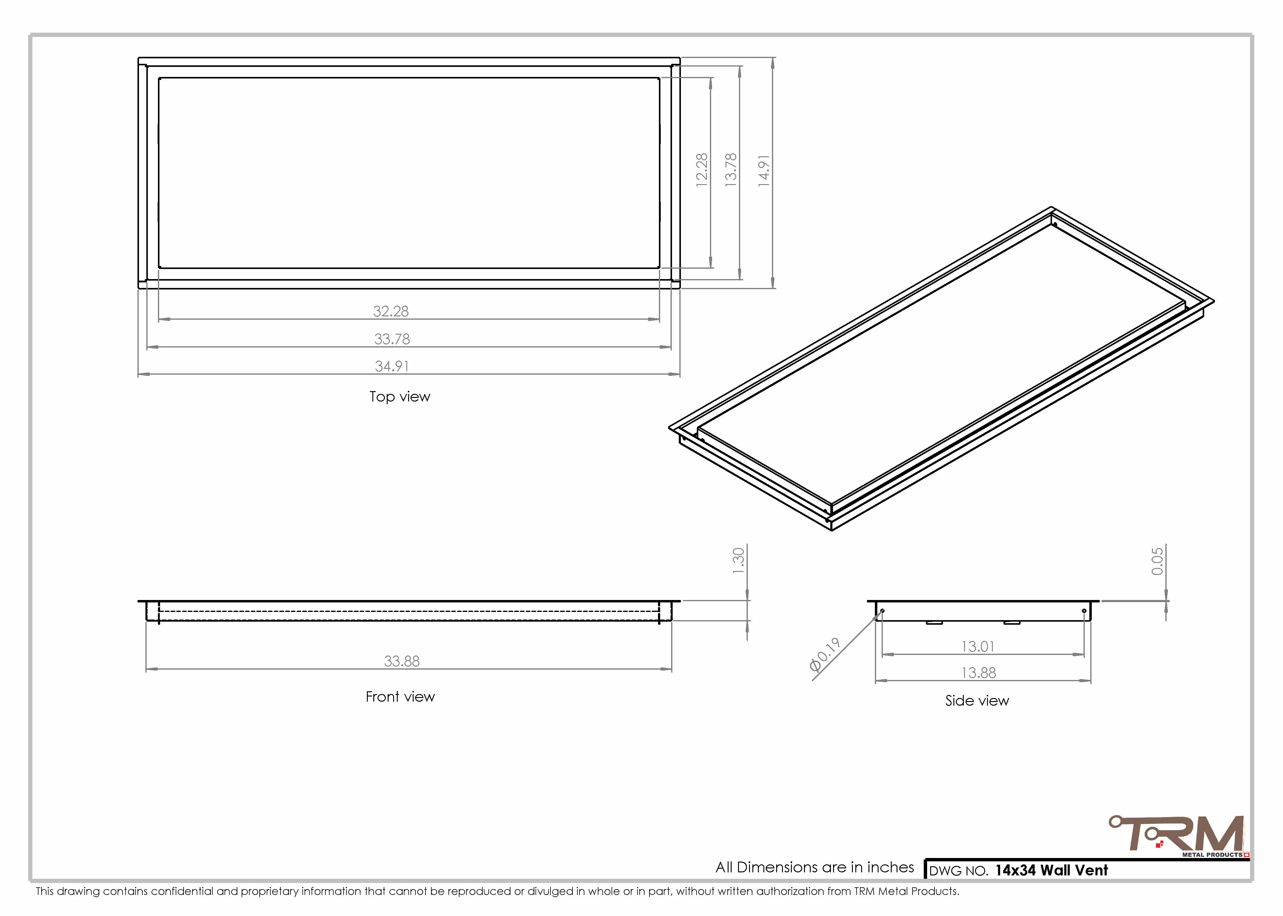 14x34 - Wall Vent - Modern Vent Cover -  Return Air Vent - TRM Metal  34x14 - Image 2