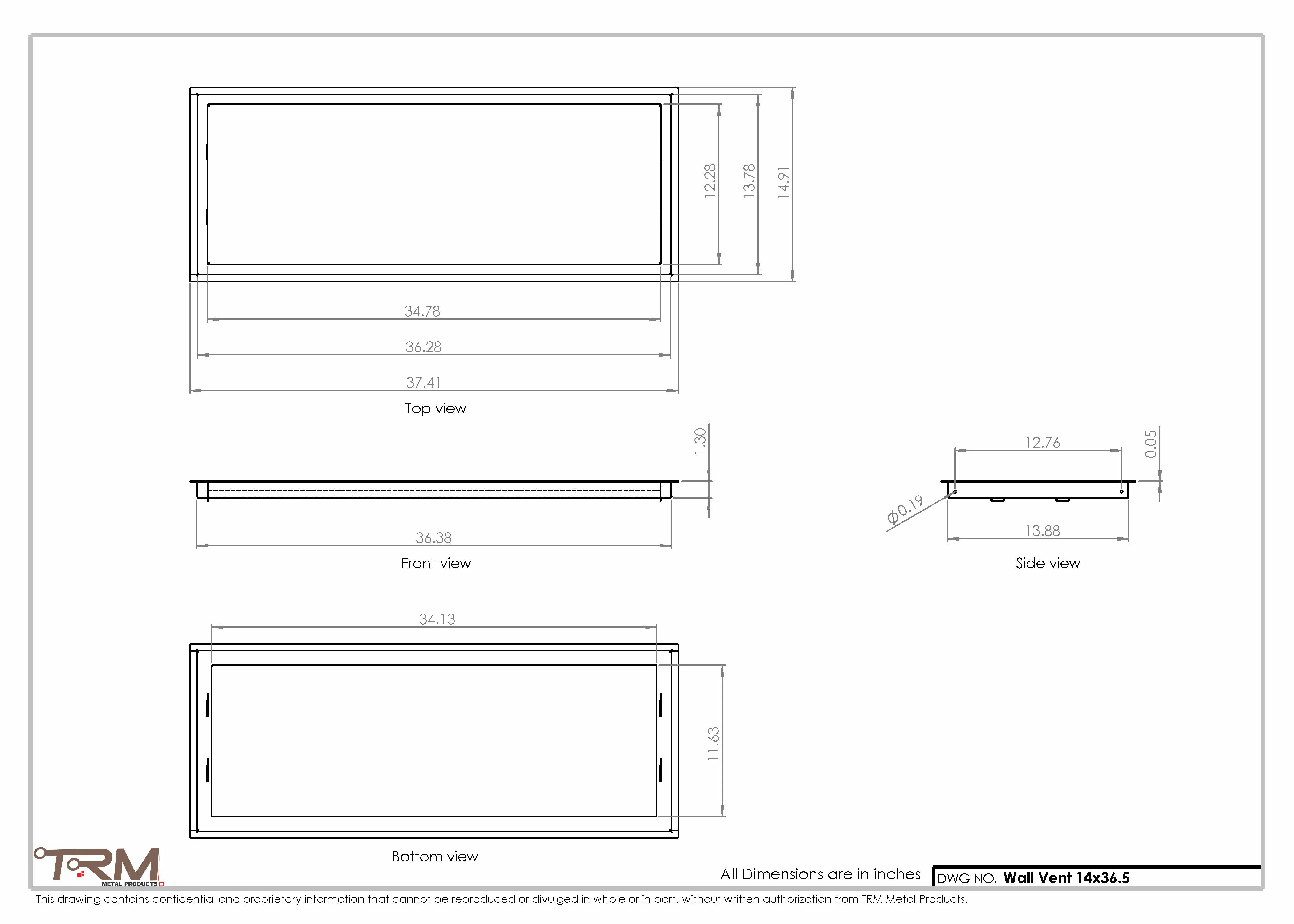14x36.5 - Wall Vent - Modern Vent Cover - Return Air Vent - TRM Metal 36.5x14 - Image 2