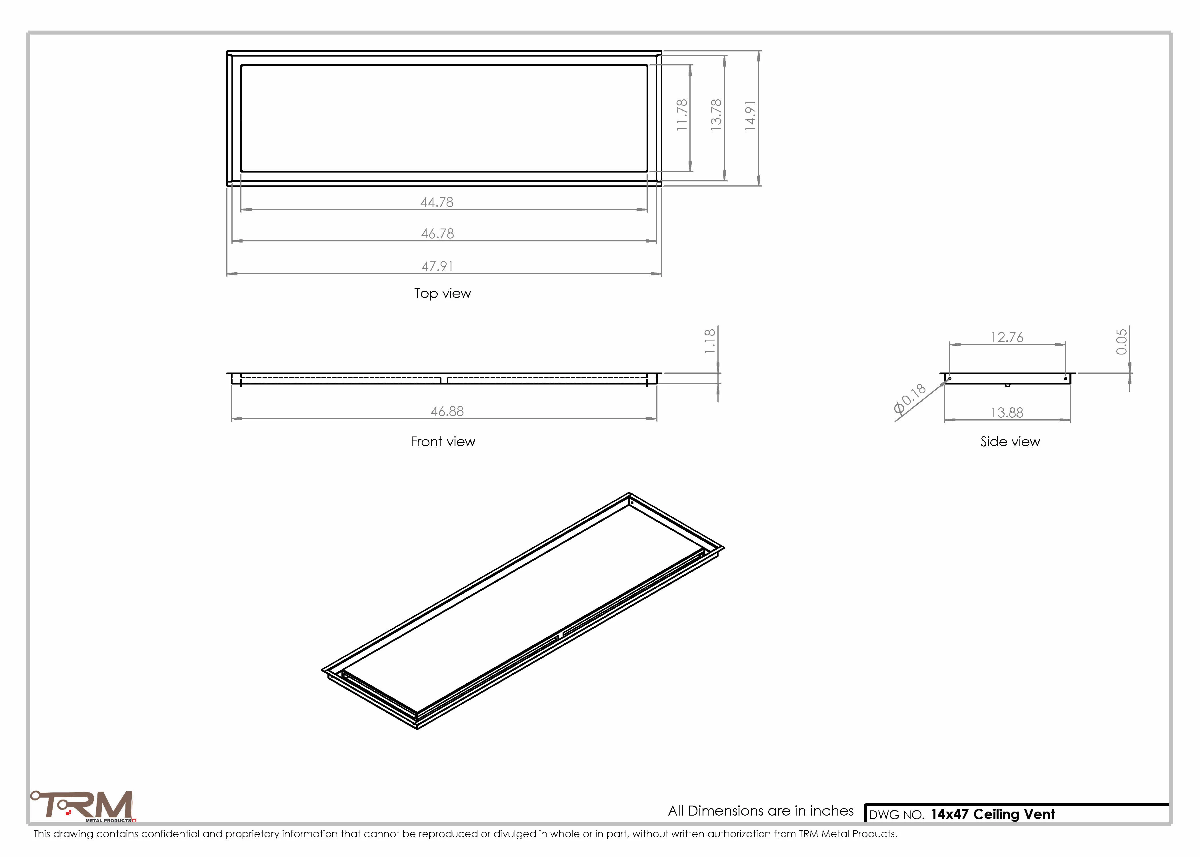 14x47-Modern-Ceiling-Vent Cover-TRM Metal- 47x14 - Image 2