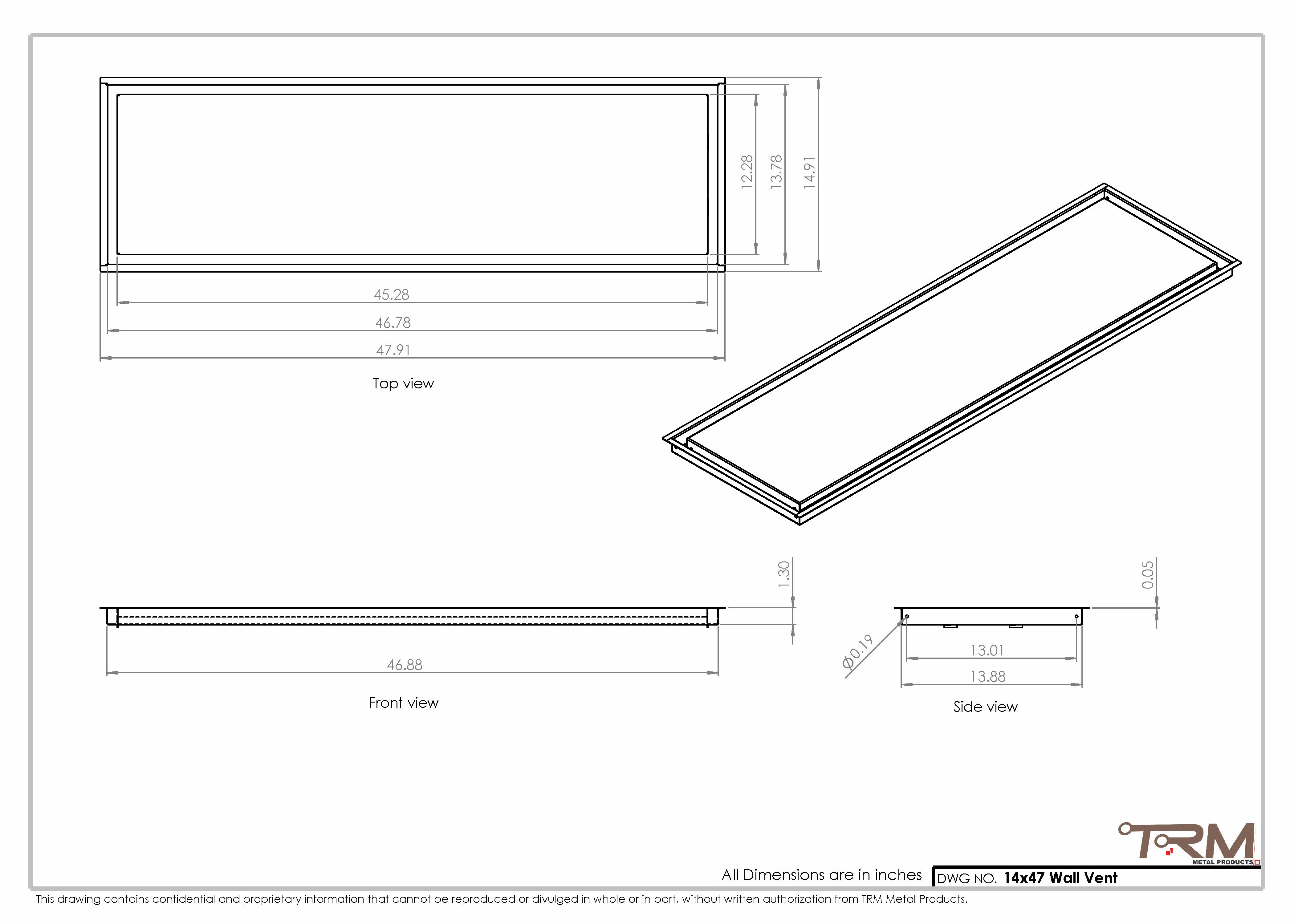 14x47 - Wall Vent - Modern Vent Cover -  Return Air Vent - TRM Metal  47x14 - Image 2