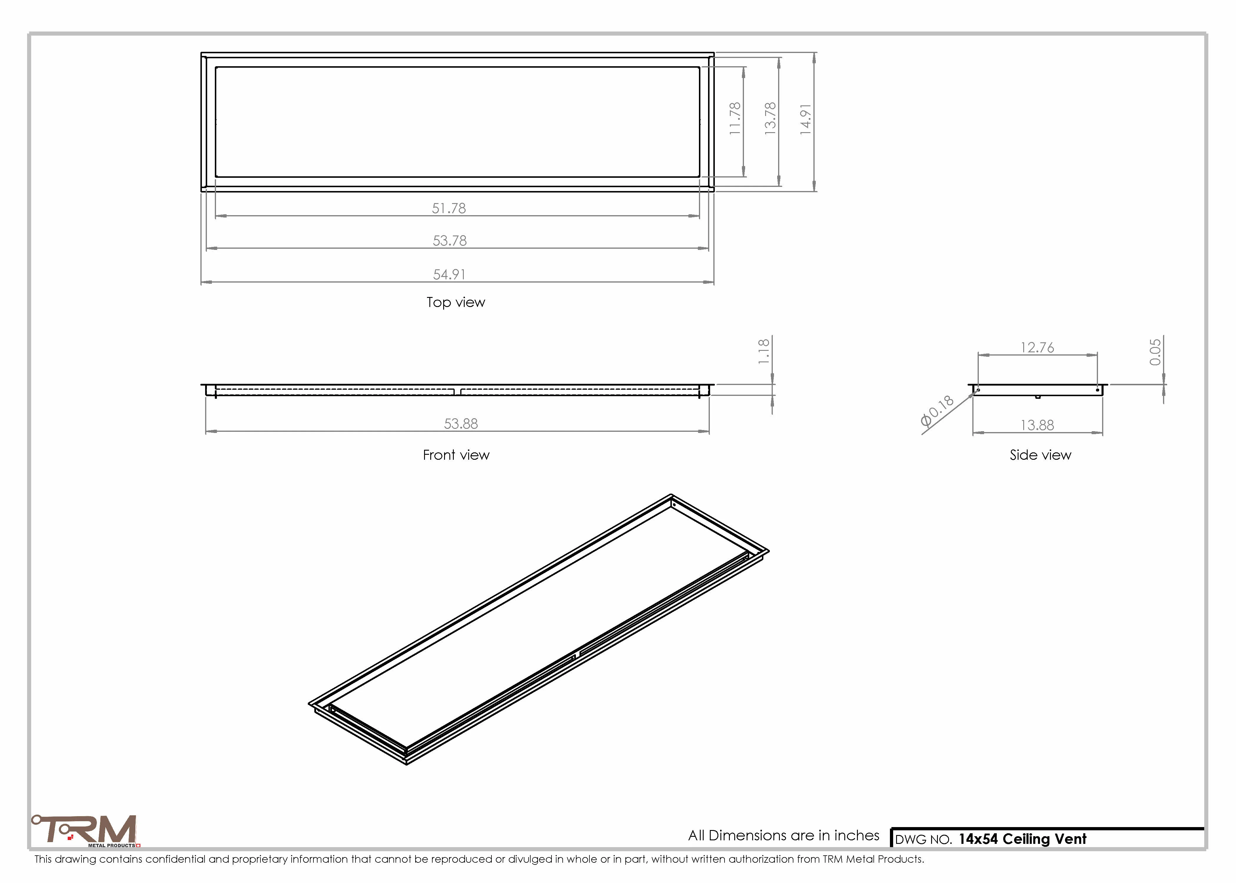 14x54-Modern-Ceiling-Vent Cover-TRM Metal- 54x14 - Image 2