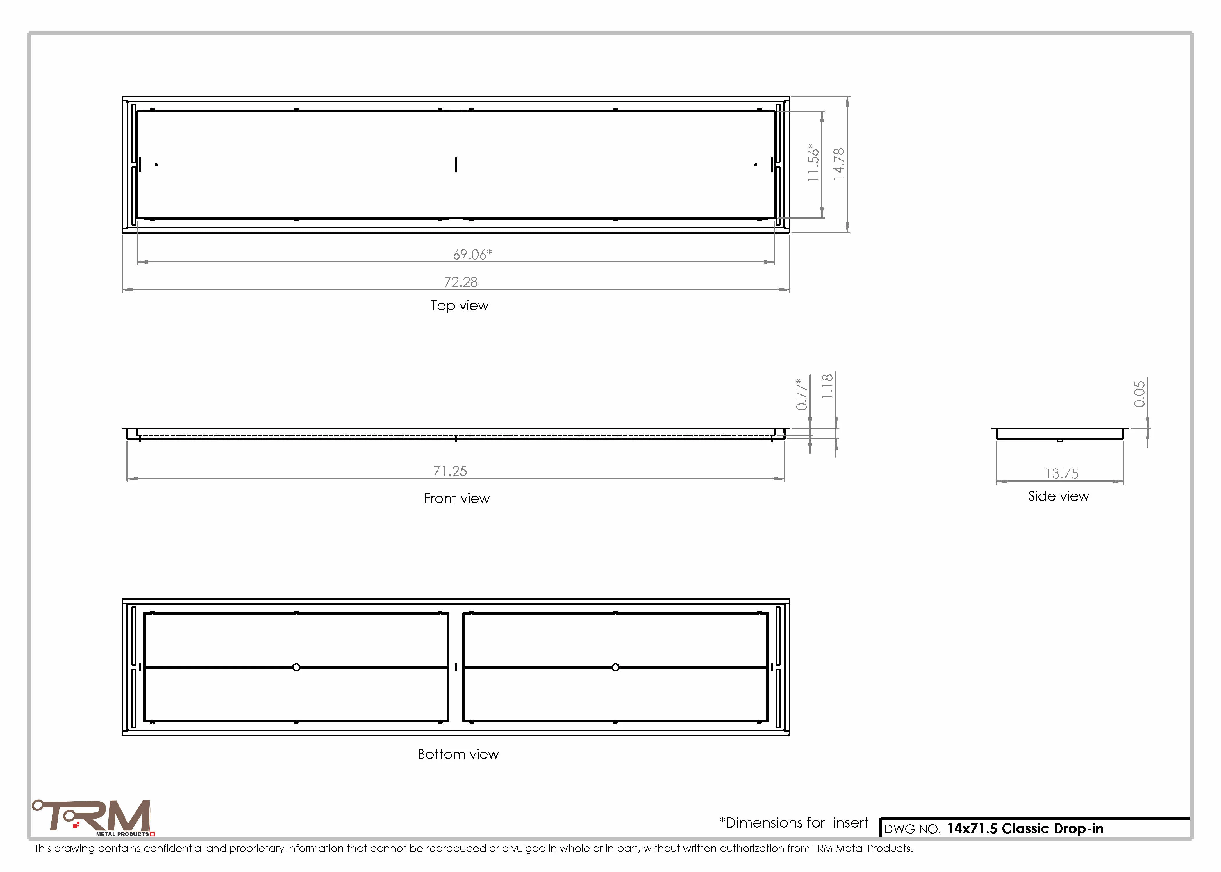 14x71.5 - Classic Drop-in Air Vent, Flush Floor-Matching, All Metal, Floor Vent Cover - TRM Metal  71.5x14 - Image 2
