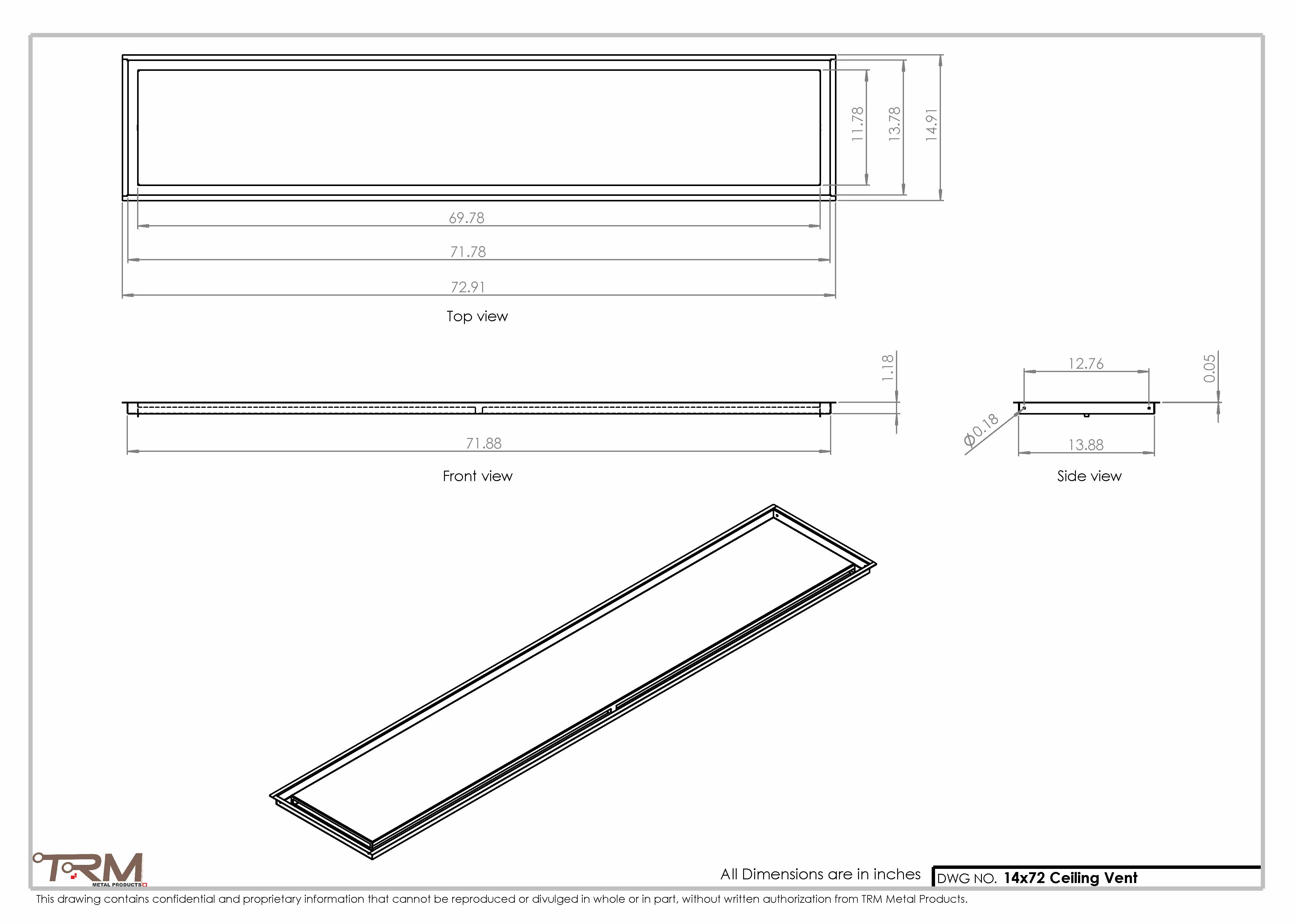 14x72-Modern-Ceiling-Vent Cover-TRM Metal- 72x14 - Image 2