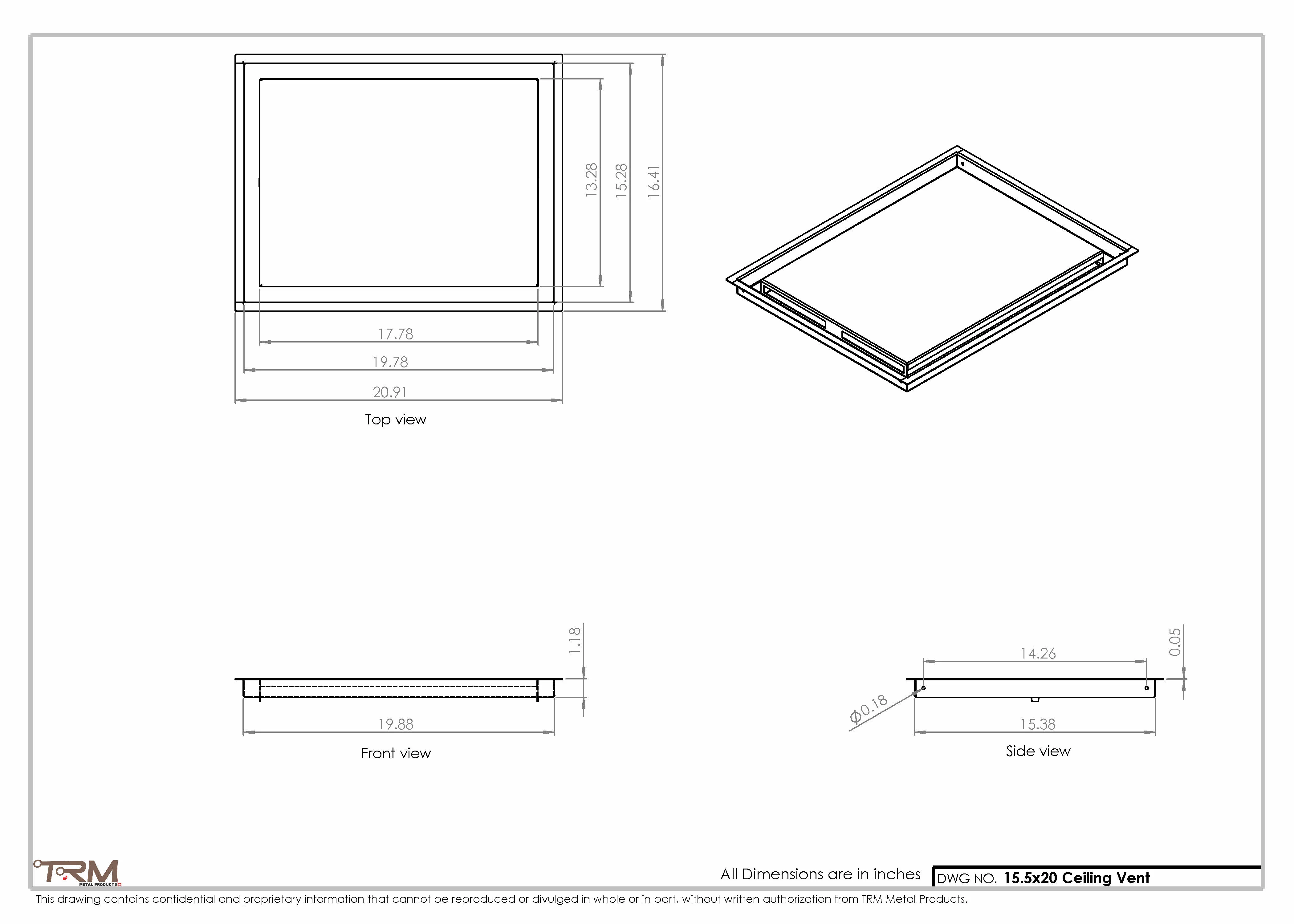 15.5x20 - Modern-Ceiling-Vent Cover-TRM Metal - 20x15.5 - Image 2