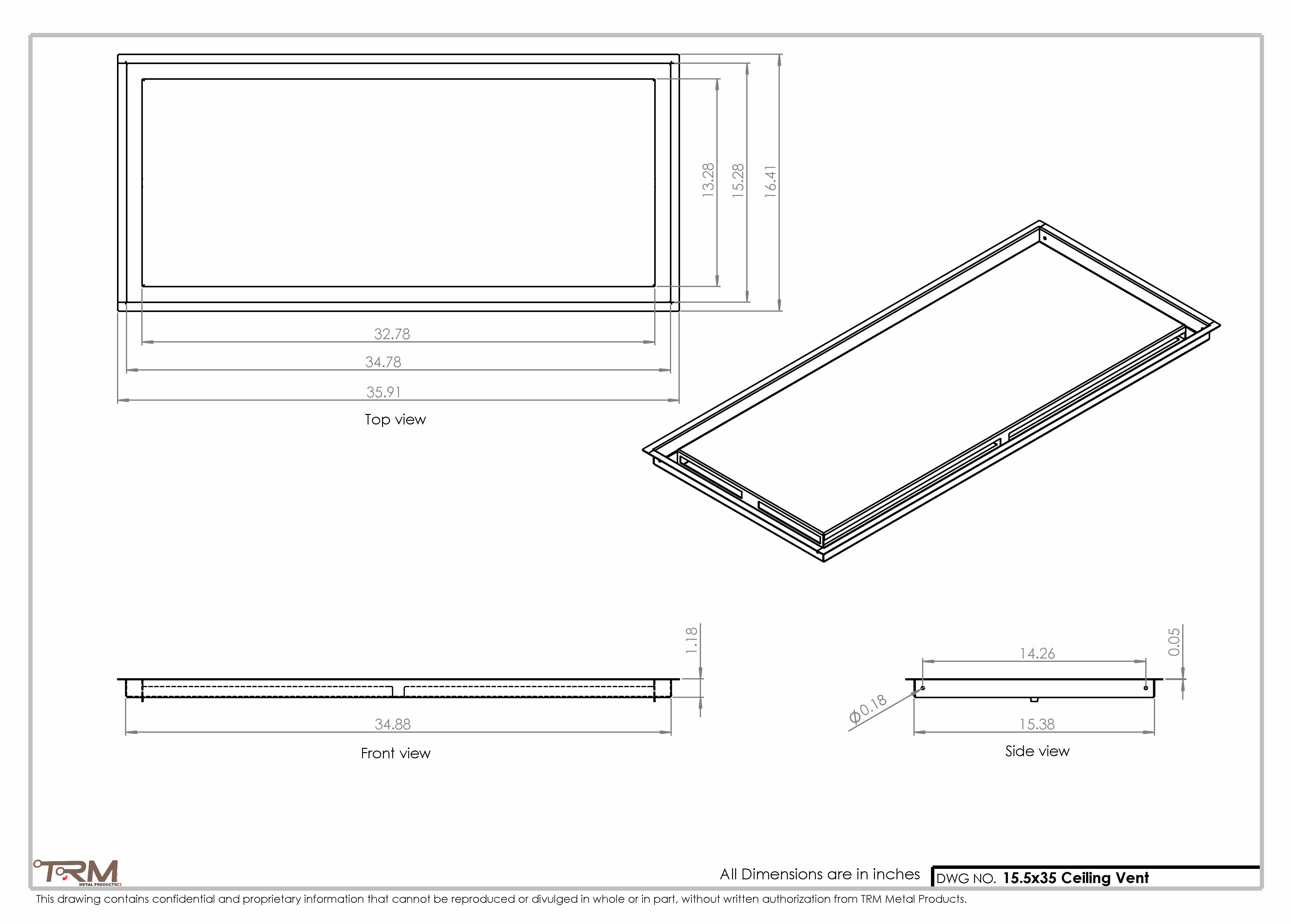 15.5x35 - Modern-Ceiling-Vent Cover-TRM Metal - 35x15.5 - Image 2