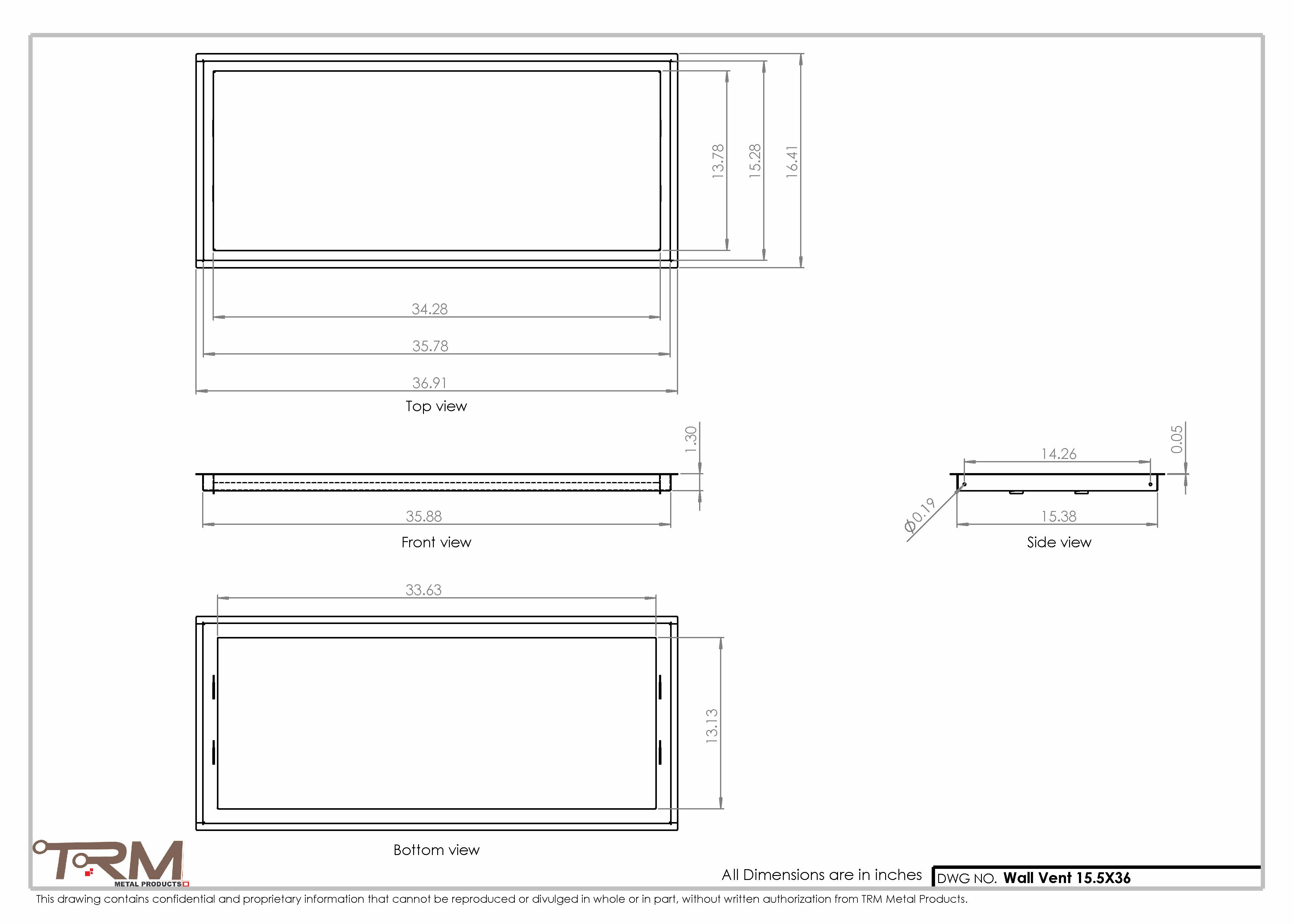 15.5x36 - Wall Vent - Modern Vent Cover -  Return Air Vent - TRM Metal  36x15.5 - Image 2