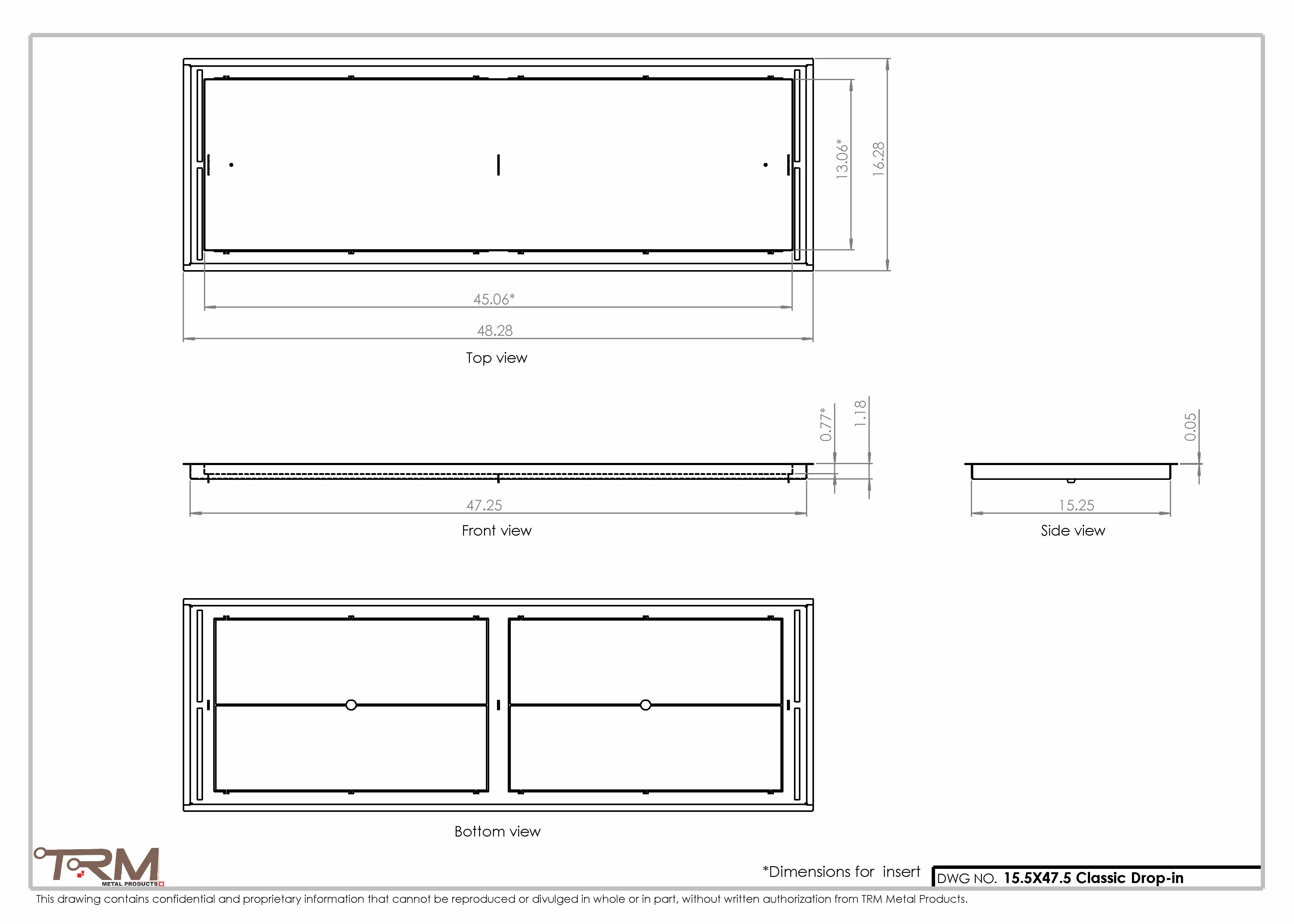 15.5x47.5 - Classic Drop-in Air Vent, Flush Floor-Matching, All Metal, Floor Vent Cover - TRM Metal  47.5x15.5 - Image 2