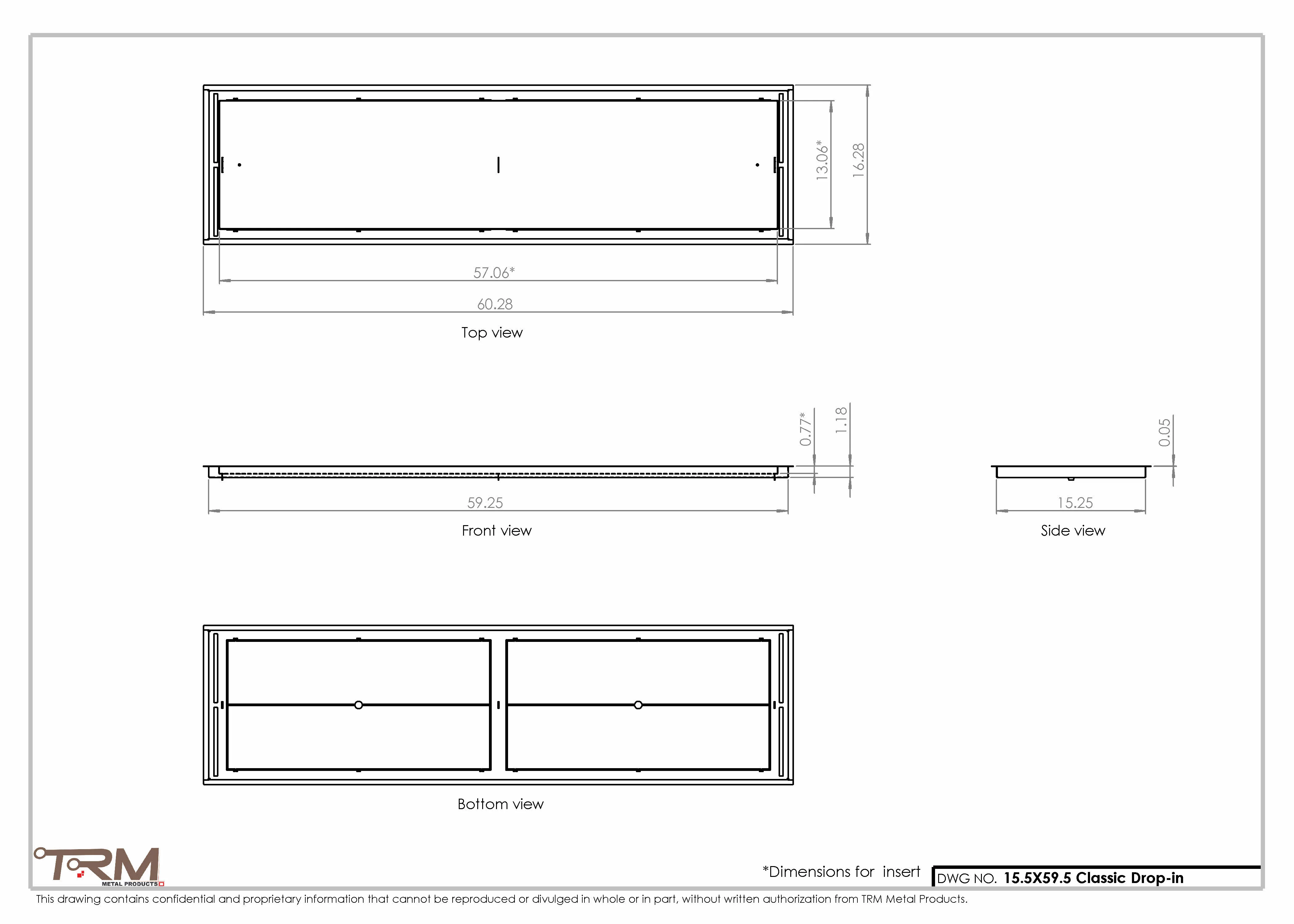 15.5x59.5 - Classic Drop-in Air Vent, Flush Floor-Matching, All Metal, Floor Vent Cover - TRM Metal 59.5x15.5 - Image 2