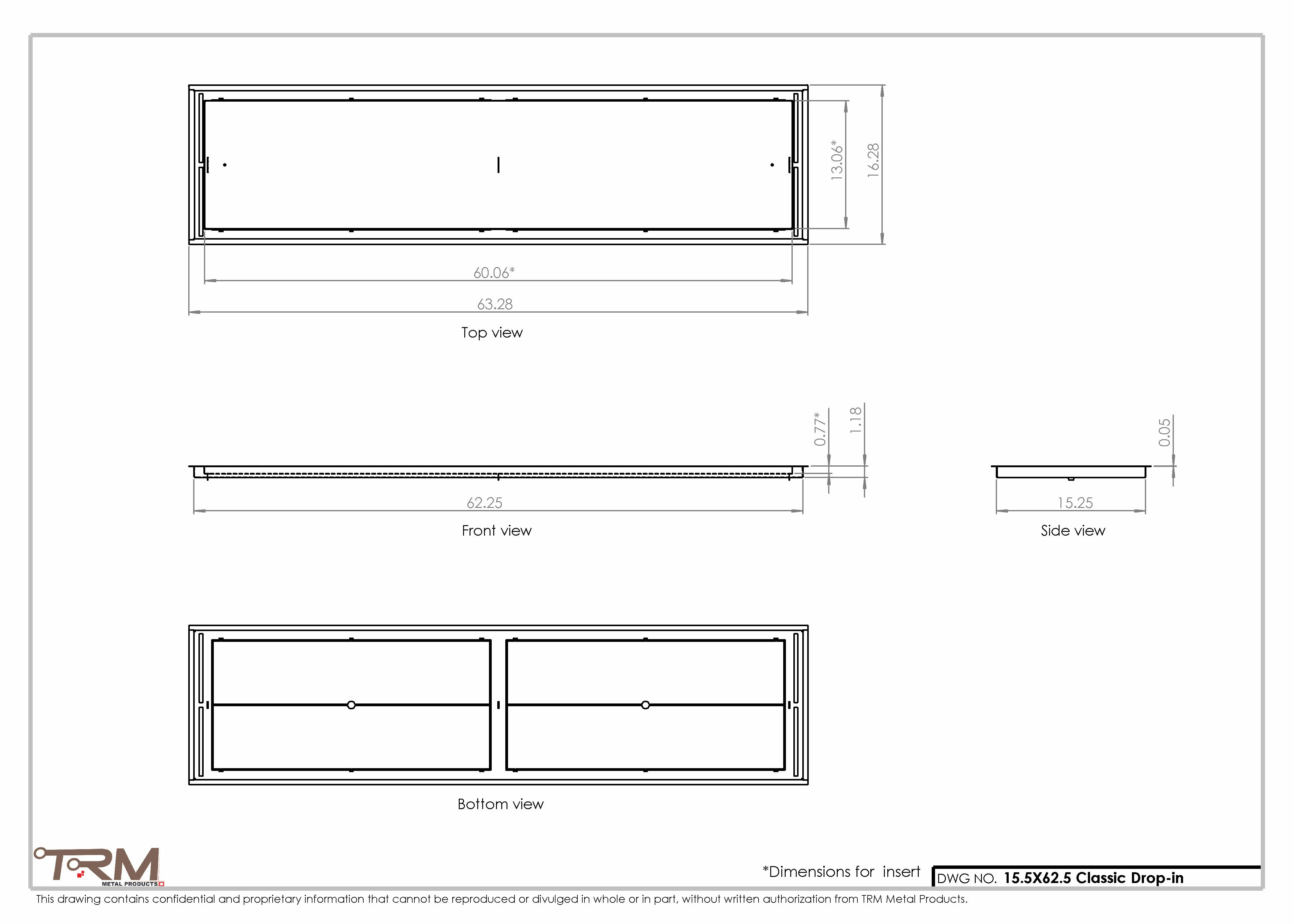 15.5x62.5 - Classic Drop-in Air Vent, Flush Floor-Matching, All Metal, Floor Vent Cover - TRM Metal  62.5x15.5 - Image 2