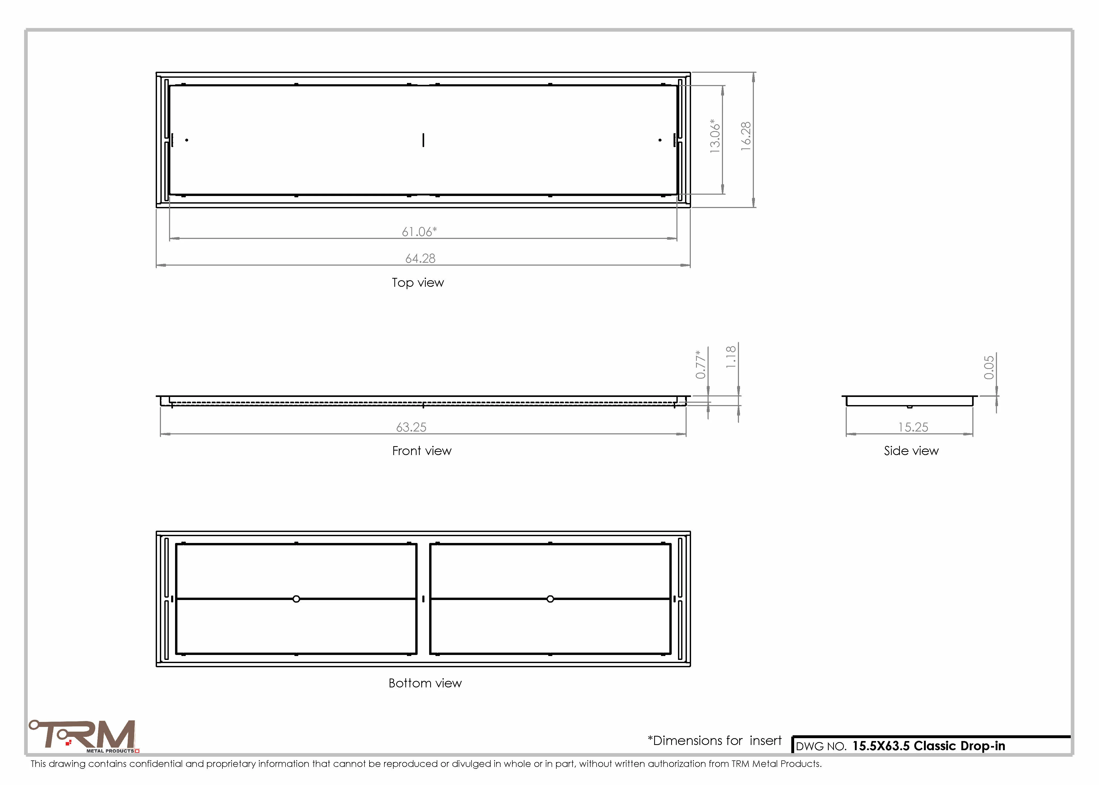 15.5x63.5 - Classic Drop-in Air Vent, Flush Floor-Matching, All Metal, Floor Vent Cover - TRM Metal 63.5x15.5 - Image 2