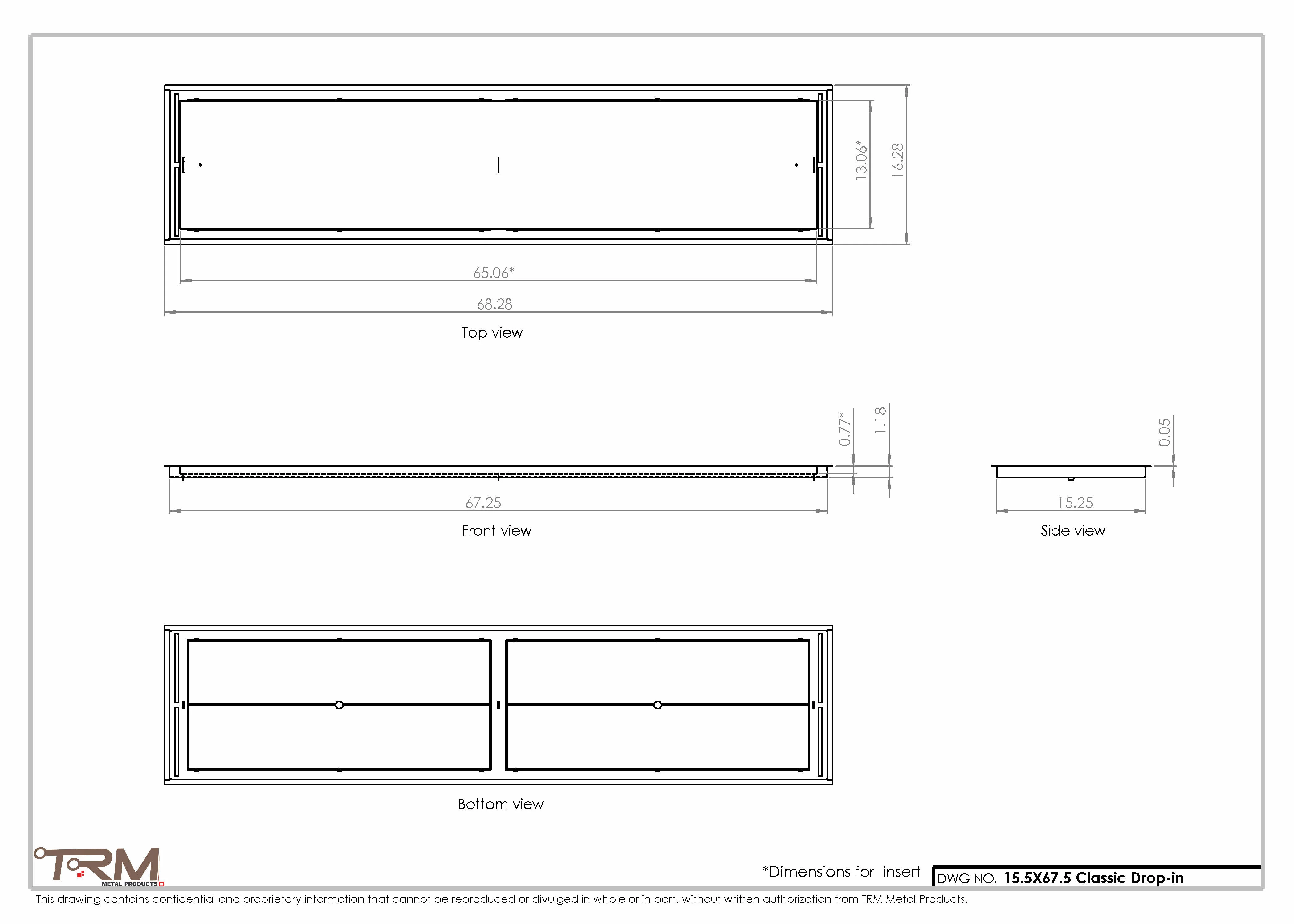 15.5x67.5 - Classic Drop-in Air Vent, Flush Floor-Matching, All Metal, Floor Vent Cover - TRM Metal 67.5x15.5 - Image 2