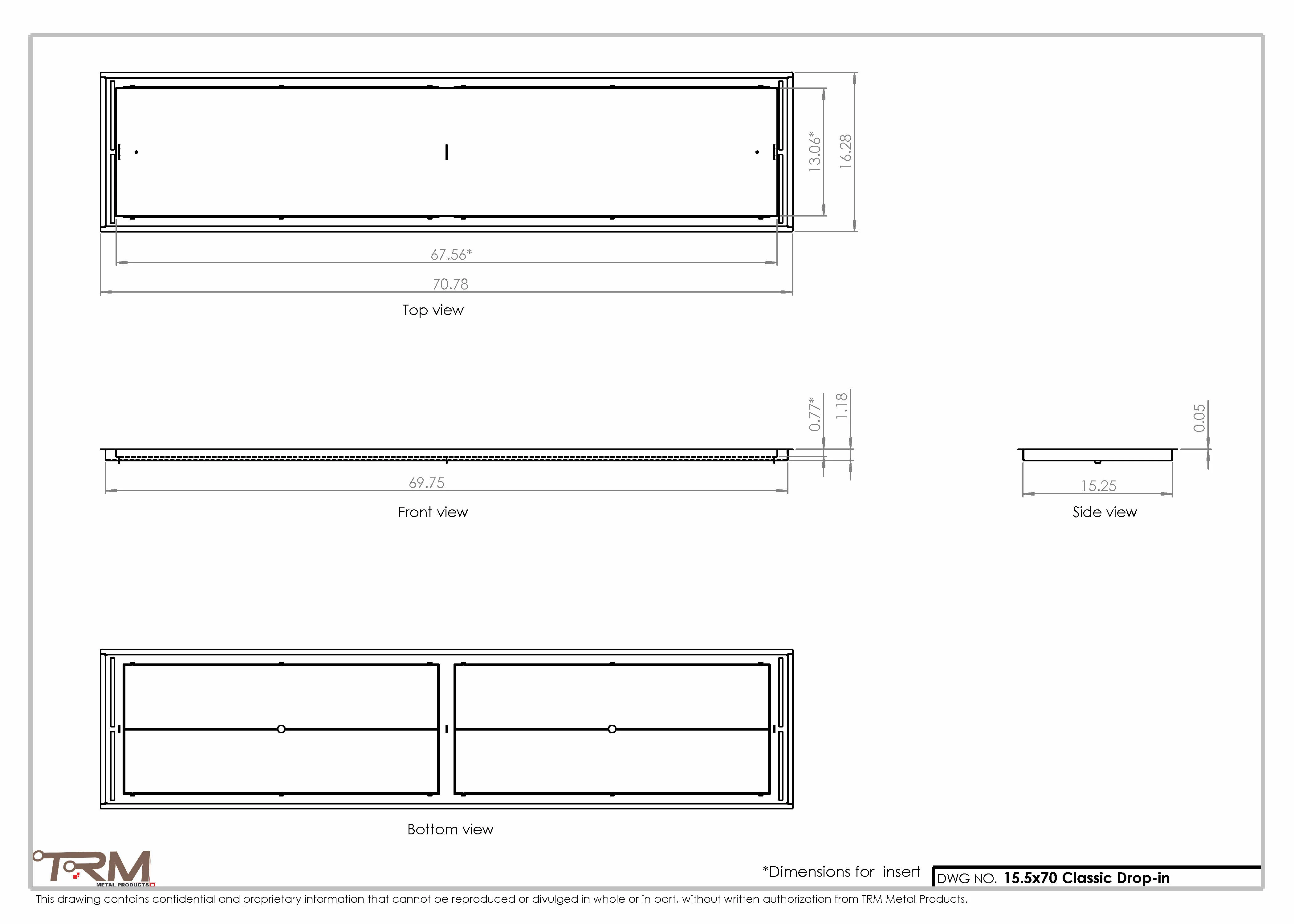 15.5x70 - Classic Drop-in Air Vent, Flush Floor-Matching, All Metal, Floor Vent Cover - TRM Metal  70x15.5 - Image 2