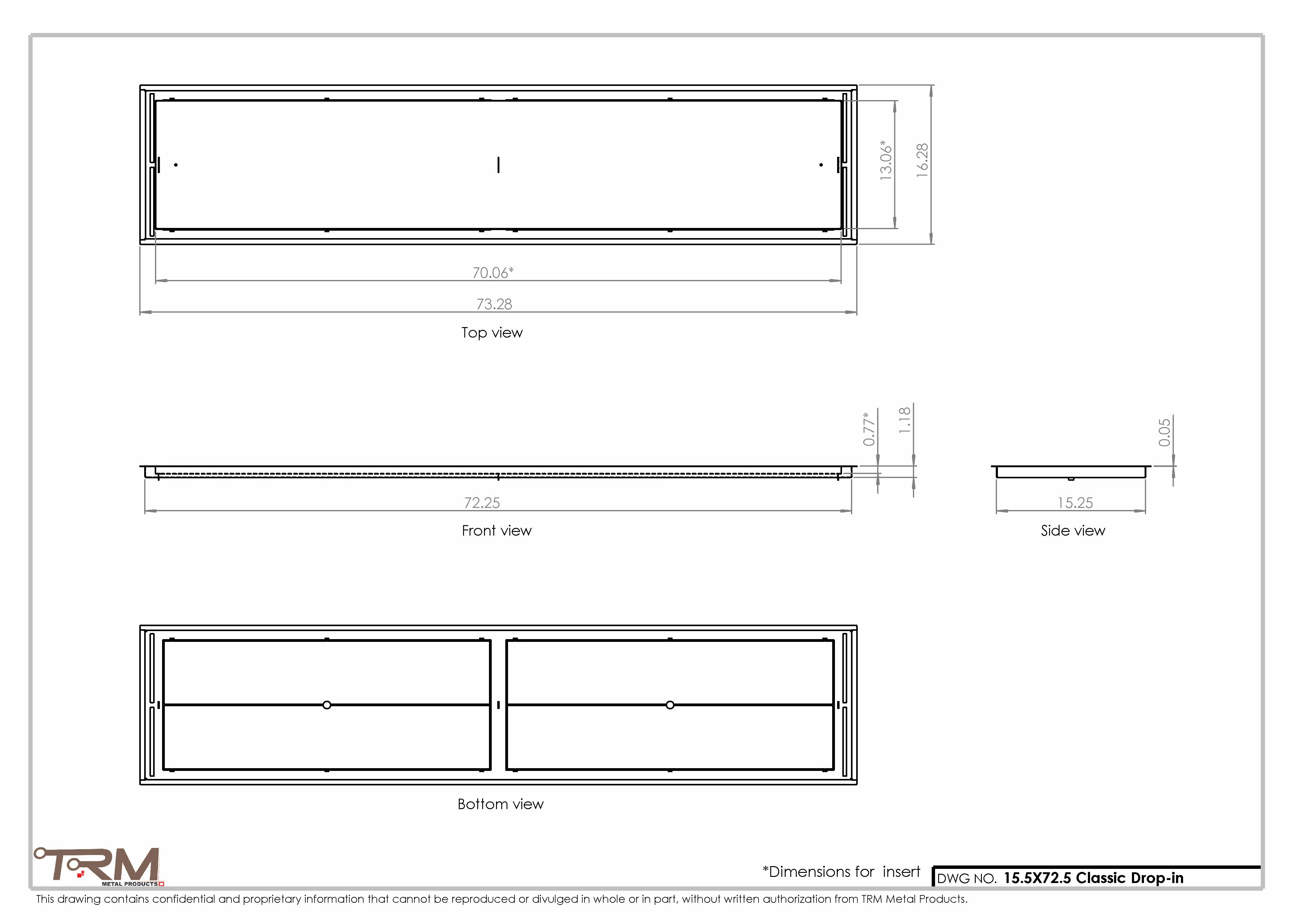 15.5x72.5 - Classic Drop-in Air Vent, Flush Floor-Matching, All Metal, Floor Vent Cover - TRM Metal 72.5x15.5 - Image 2