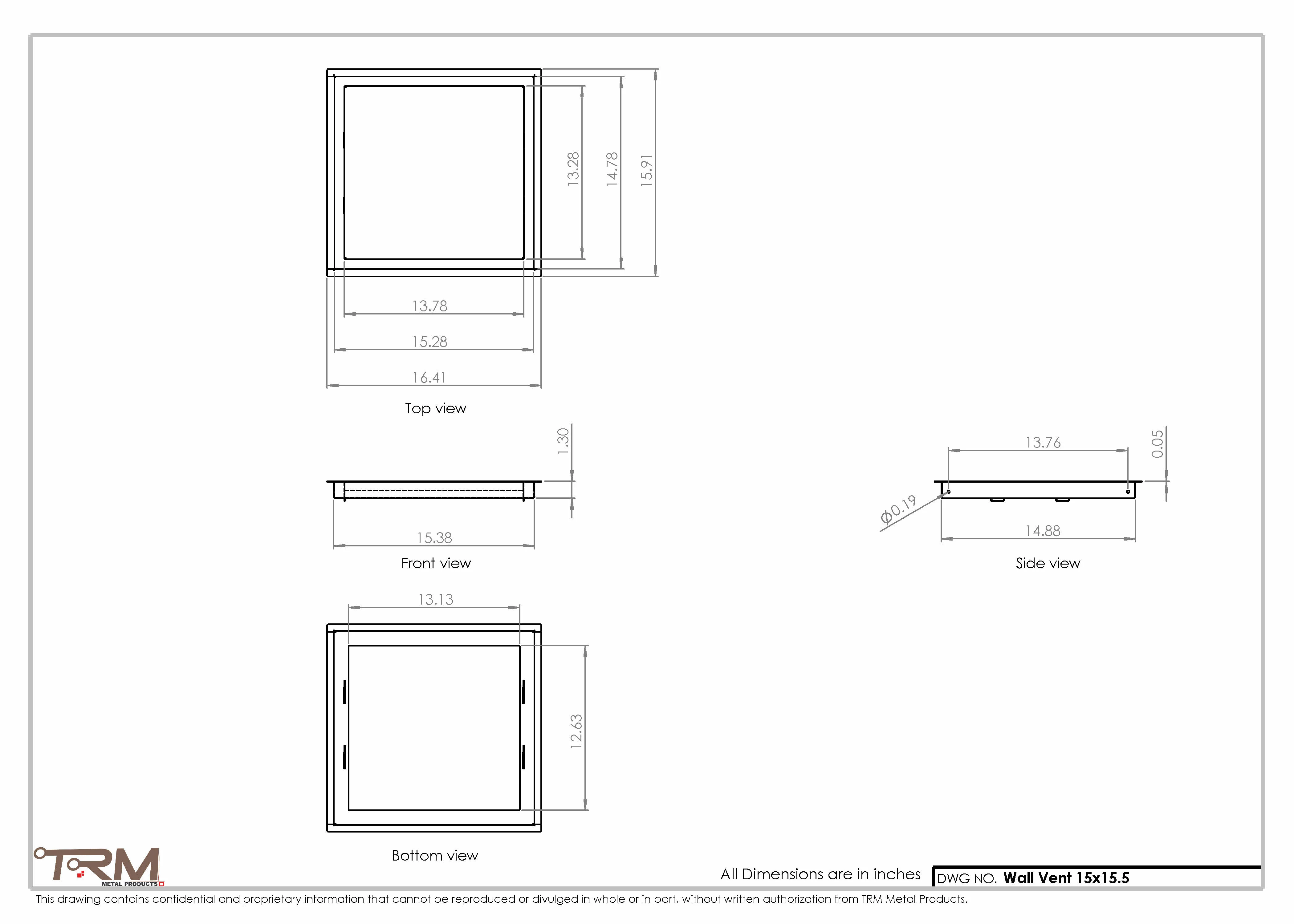 15x15.5 - Wall Vent - Modern Vent Cover -  Return Air Vent - TRM Metal  15.5x15 - Image 2
