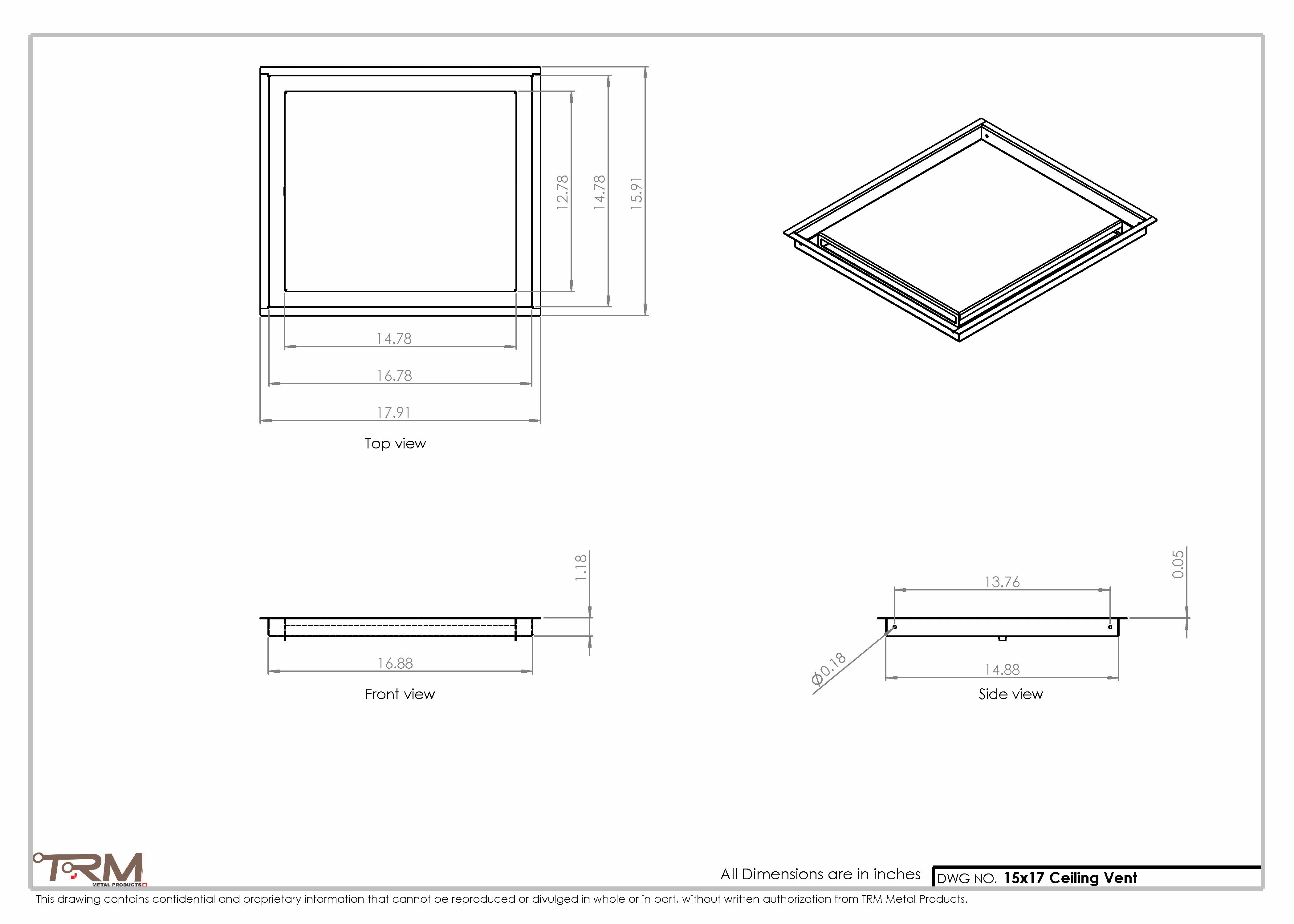15x17-Modern-Ceiling-Vent Cover-TRM Metal- 17x15 - Image 2