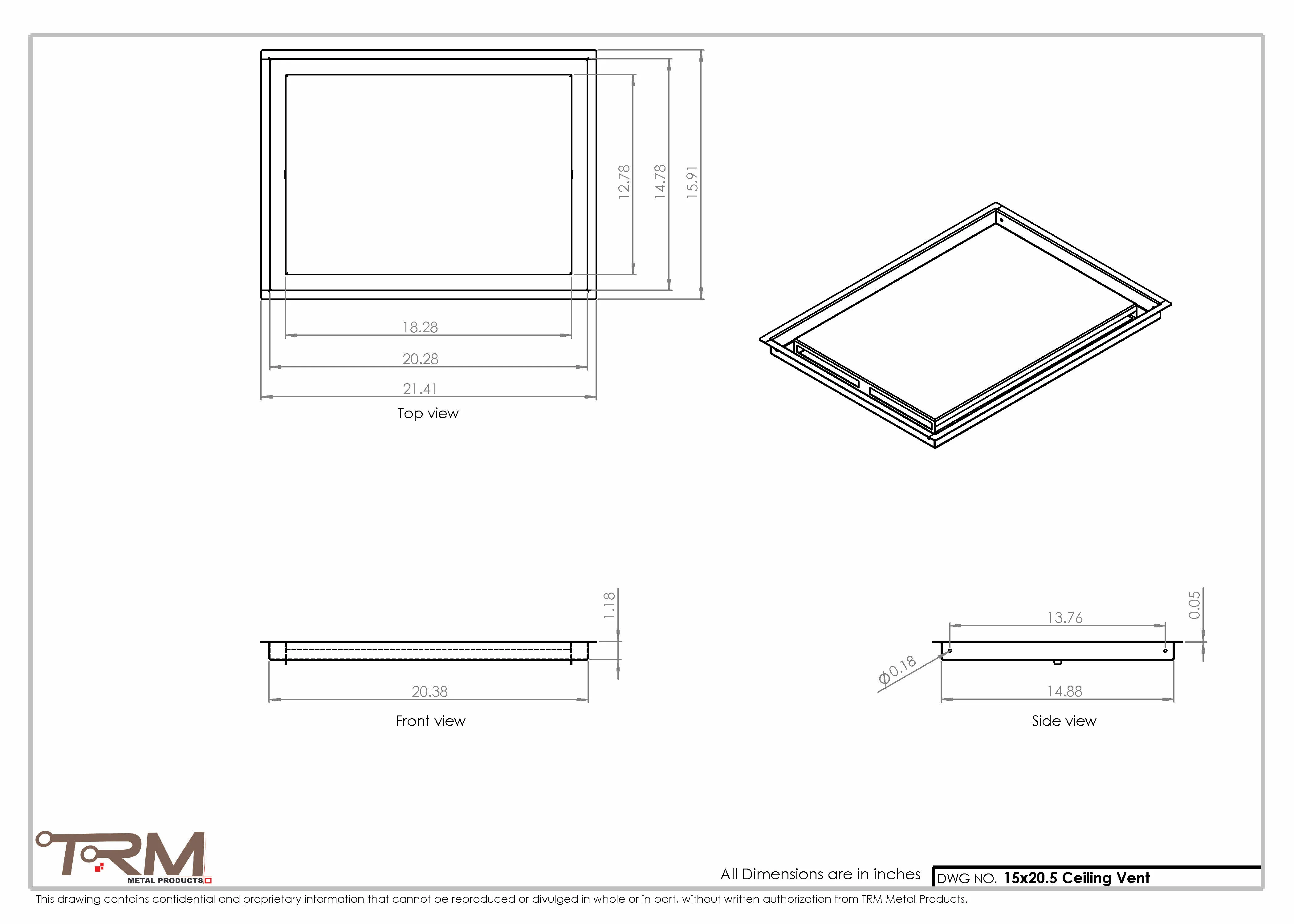 15x20.5 - Modern-Ceiling-Vent Cover-TRM Metal - 20.5x15 - Image 2