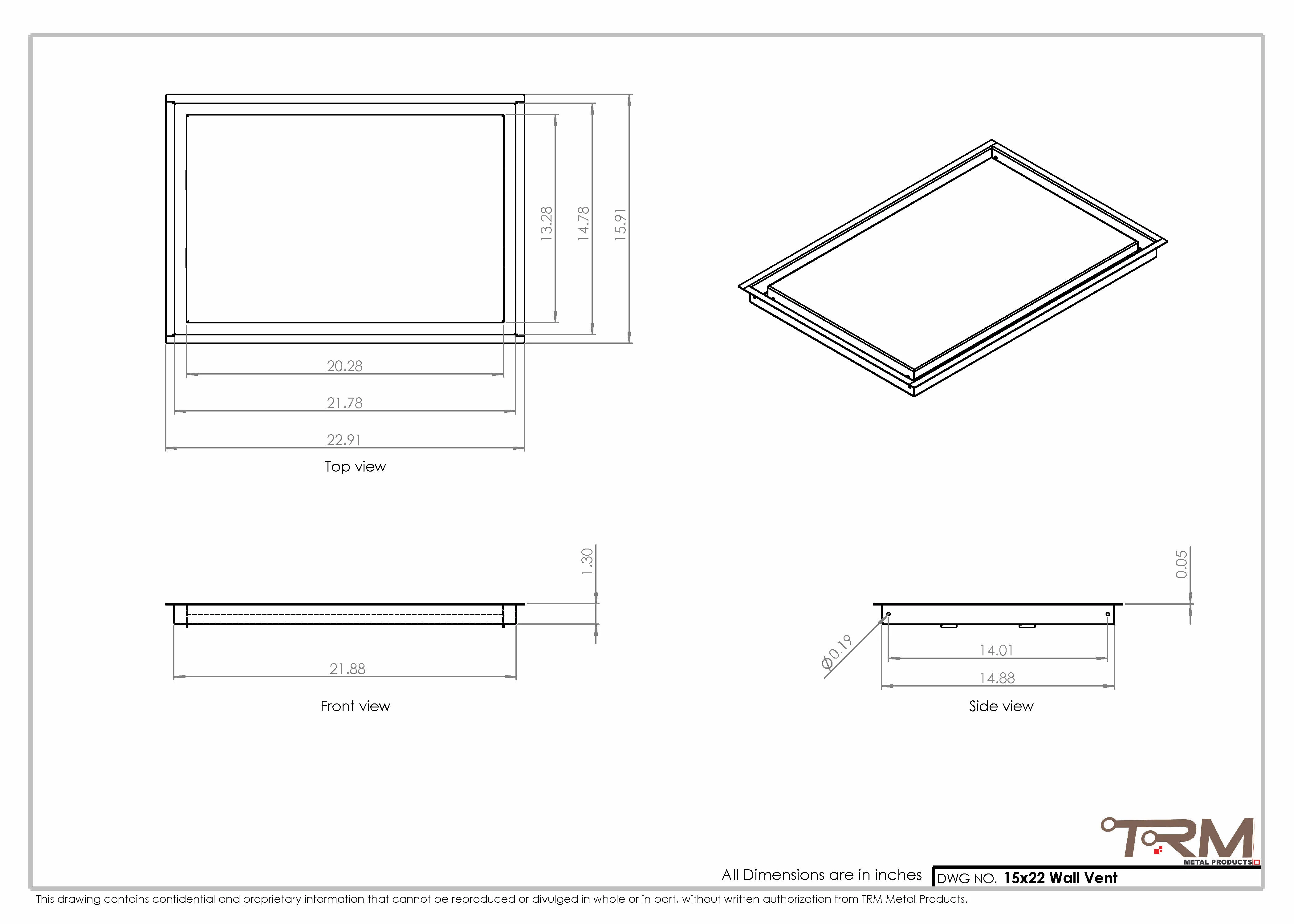 15x22 - Wall Vent - Modern Vent Cover -  Return Air Vent - TRM Metal  22x15 - Image 2
