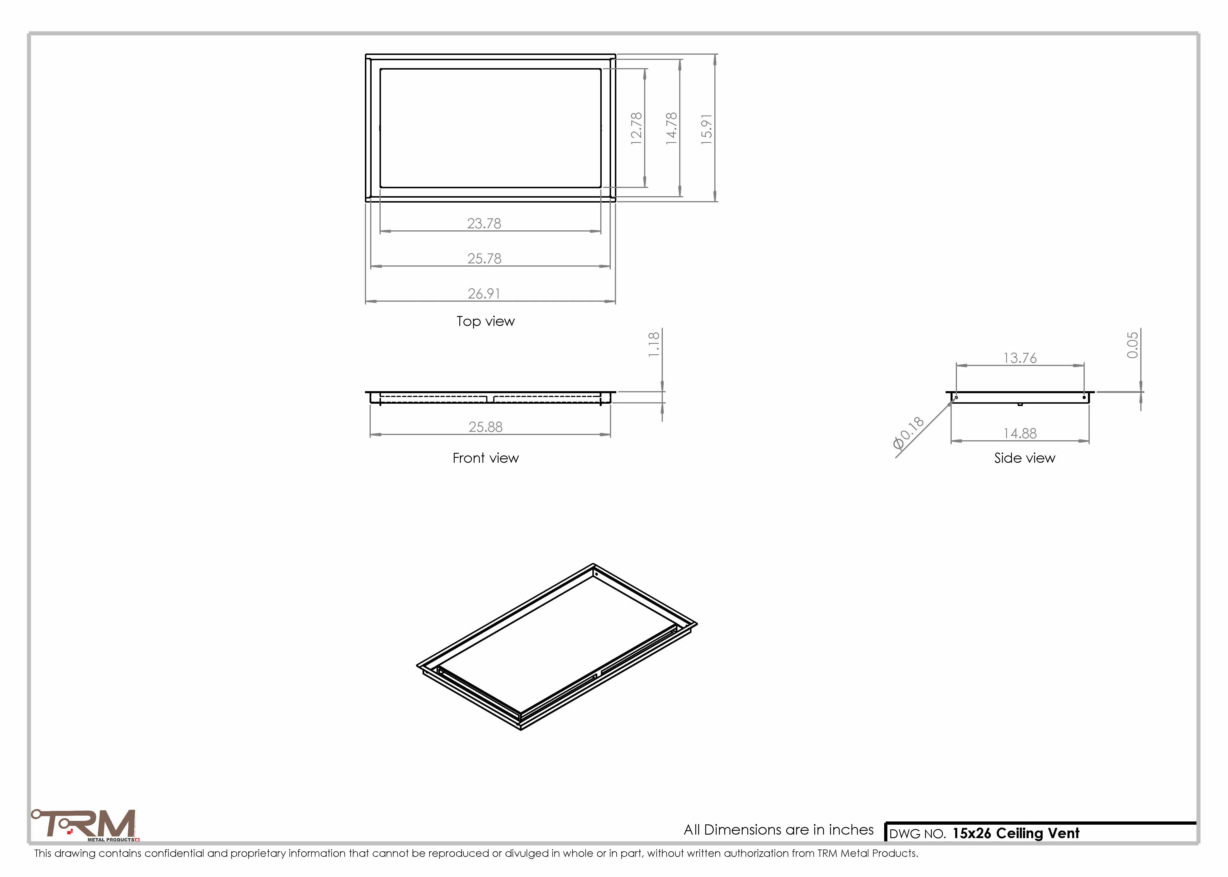 15x26-Modern-Ceiling-Vent Cover-TRM Metal- 26x15 - Image 2