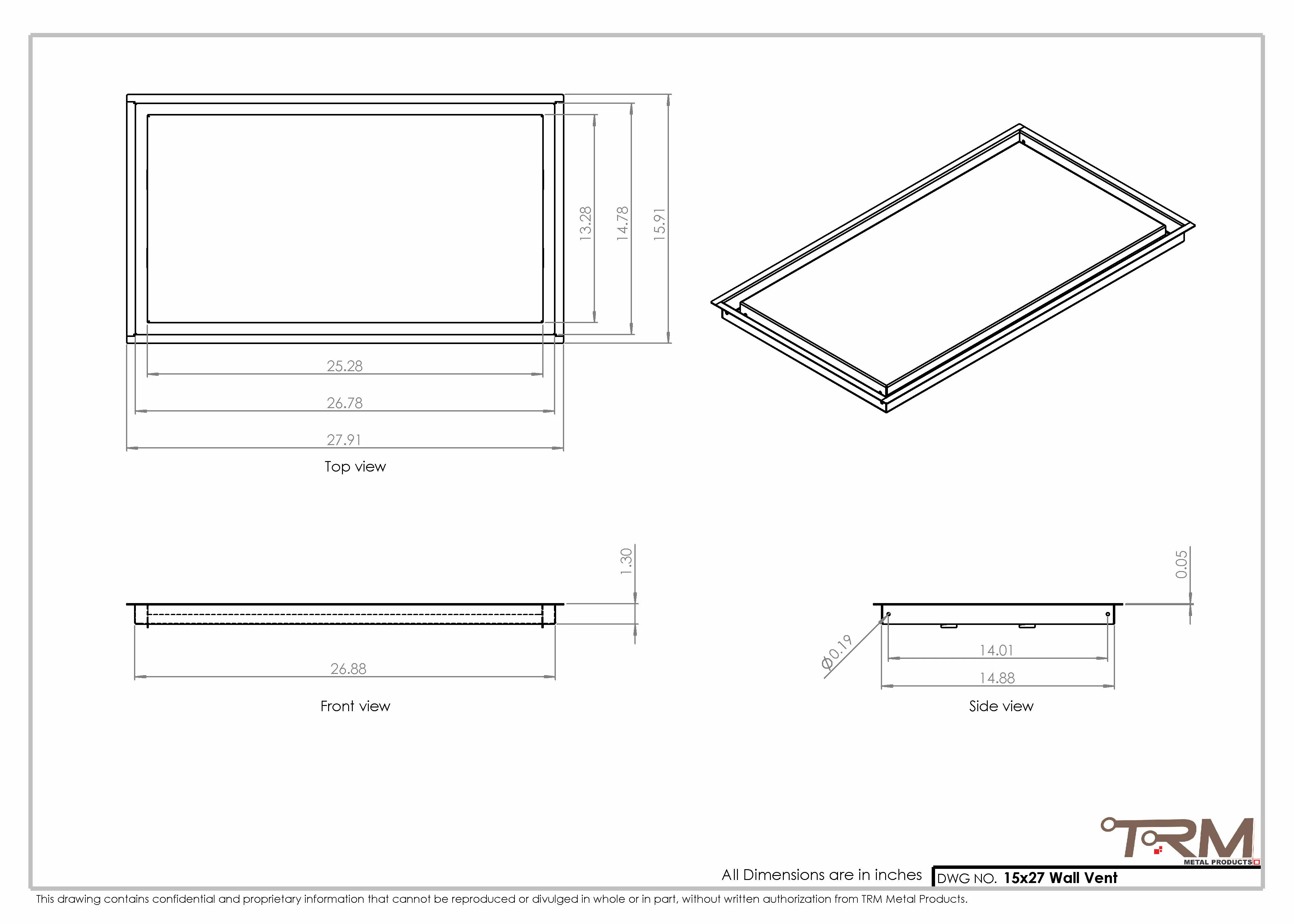 15x27 - Wall Vent - Modern Vent Cover -  Return Air Vent - TRM Metal  27x15 - Image 2