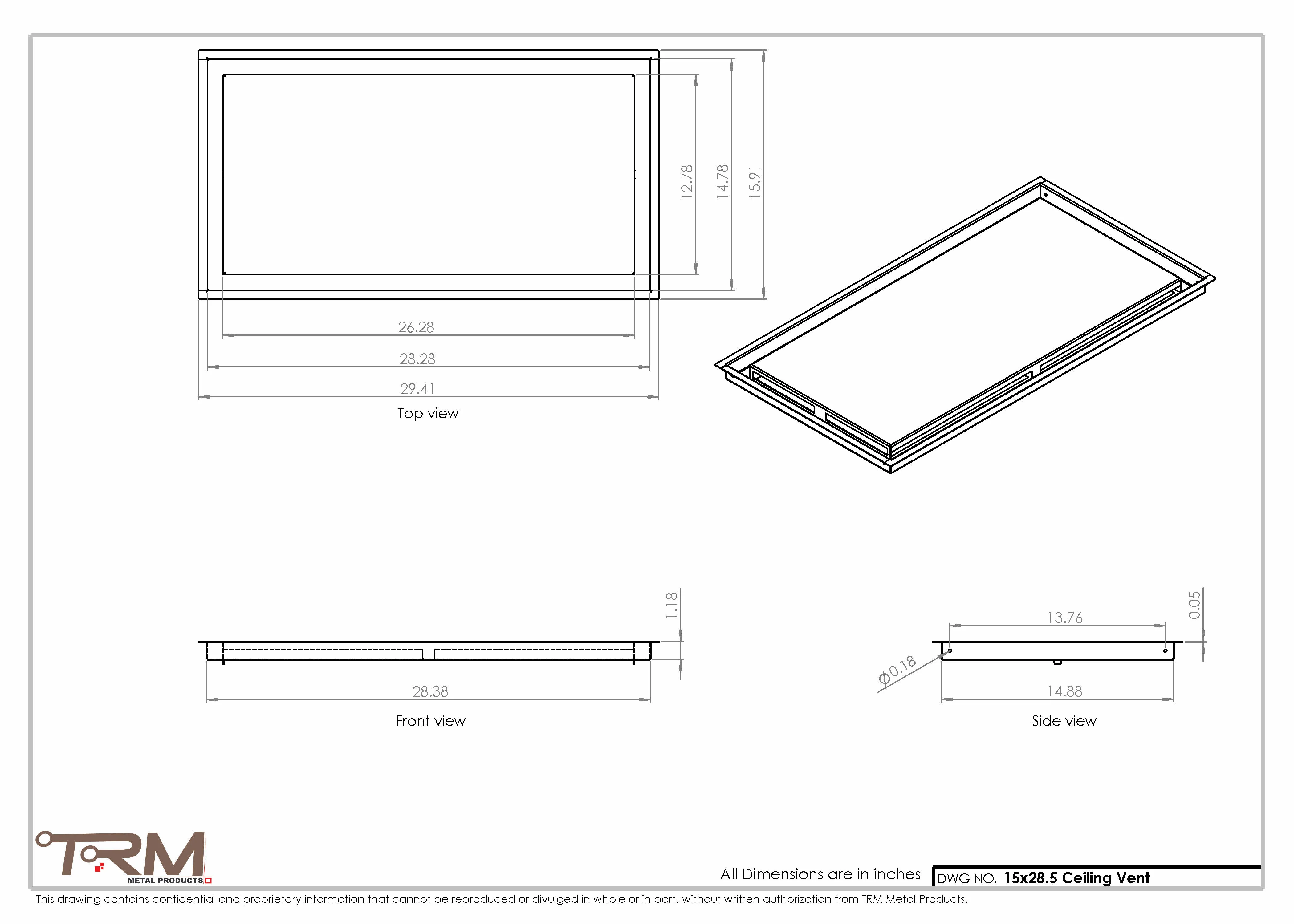 15x28.5 - Modern-Ceiling-Vent Cover-TRM Metal - 28.5x15 - Image 2