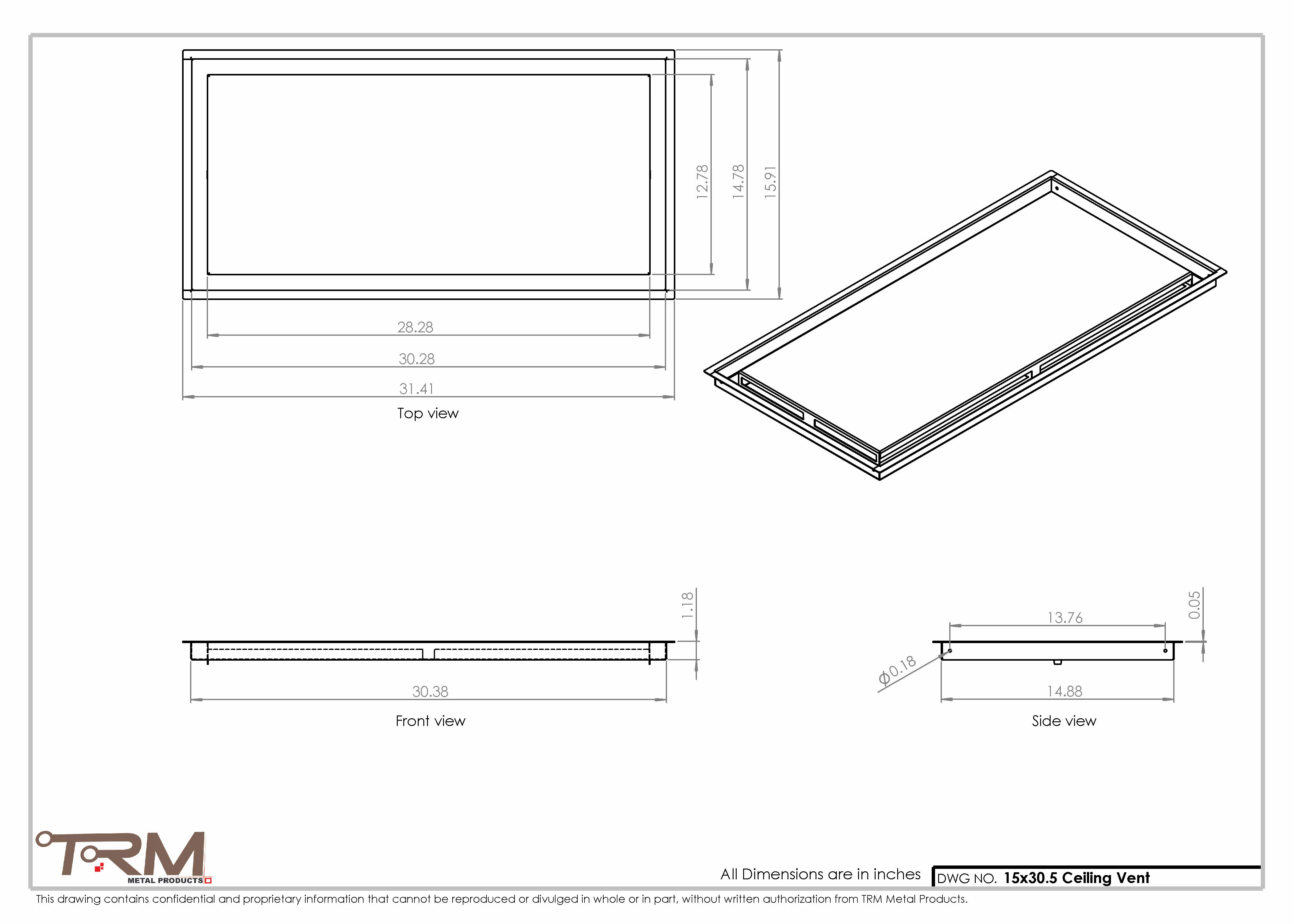 15x30.5 - Modern-Ceiling-Vent Cover-TRM Metal - 30.5x15 - Image 2