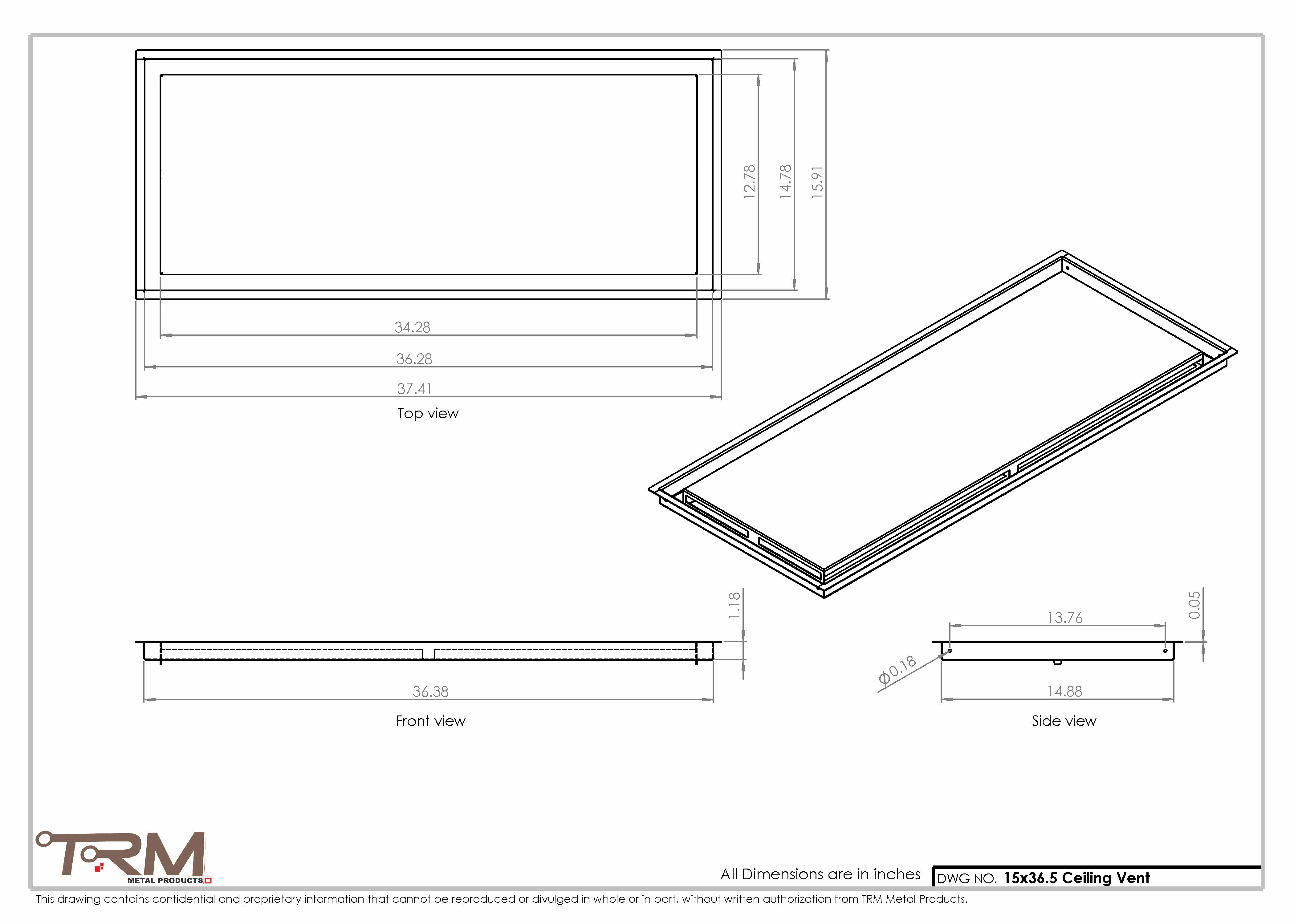 15x36.5 - Modern-Ceiling-Vent Cover-TRM Metal - 36.5x15 - Image 2