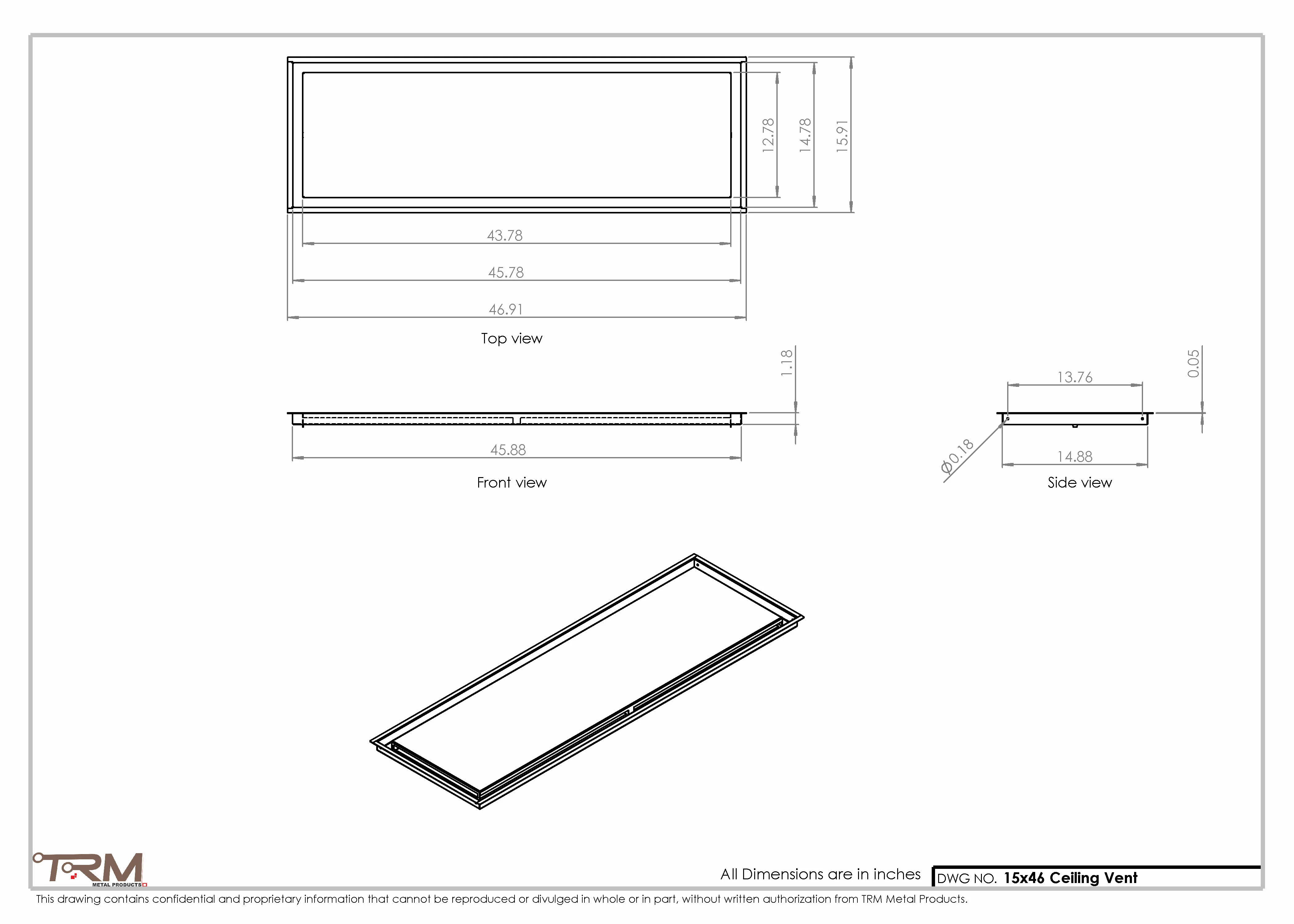 15x46-Modern-Ceiling-Vent Cover-TRM Metal- 46x15 - Image 2