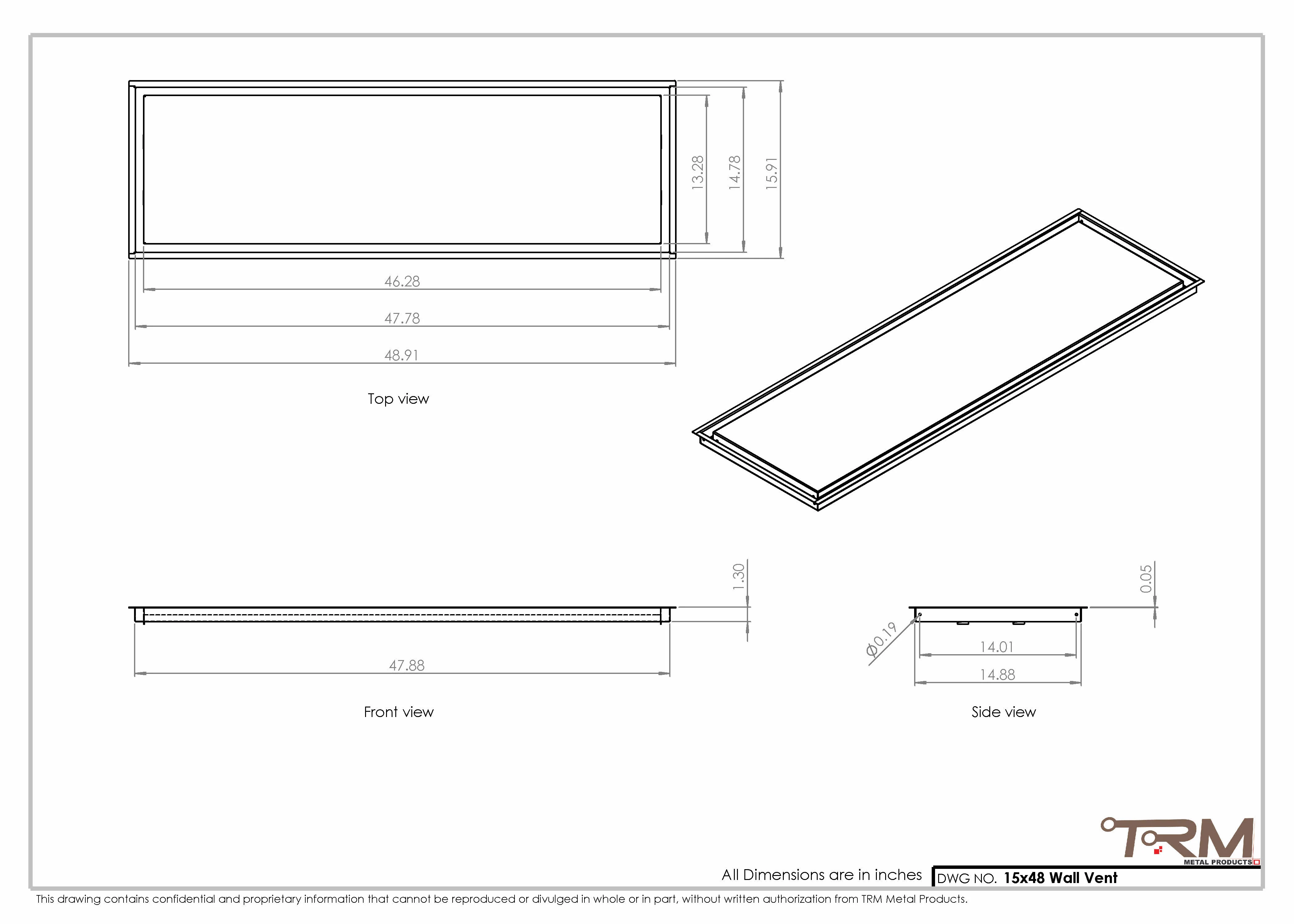 15x48 - Wall Vent - Modern Vent Cover -  Return Air Vent - TRM Metal  48x15 - Image 2