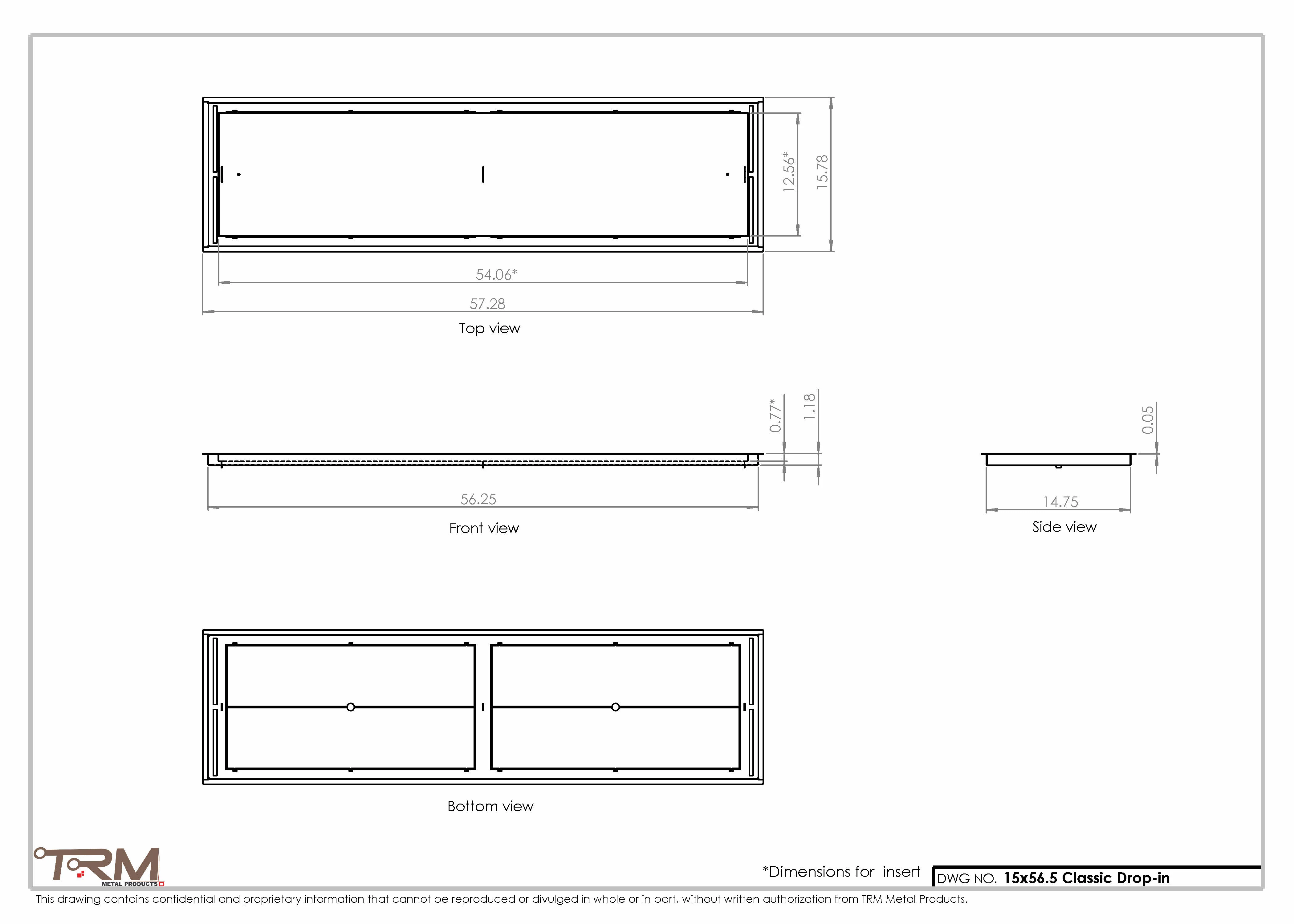 15x56.5 - Classic Drop-in Air Vent, Flush Floor-Matching, All Metal, Floor Vent Cover - TRM Metal 56.5x15 - Image 2