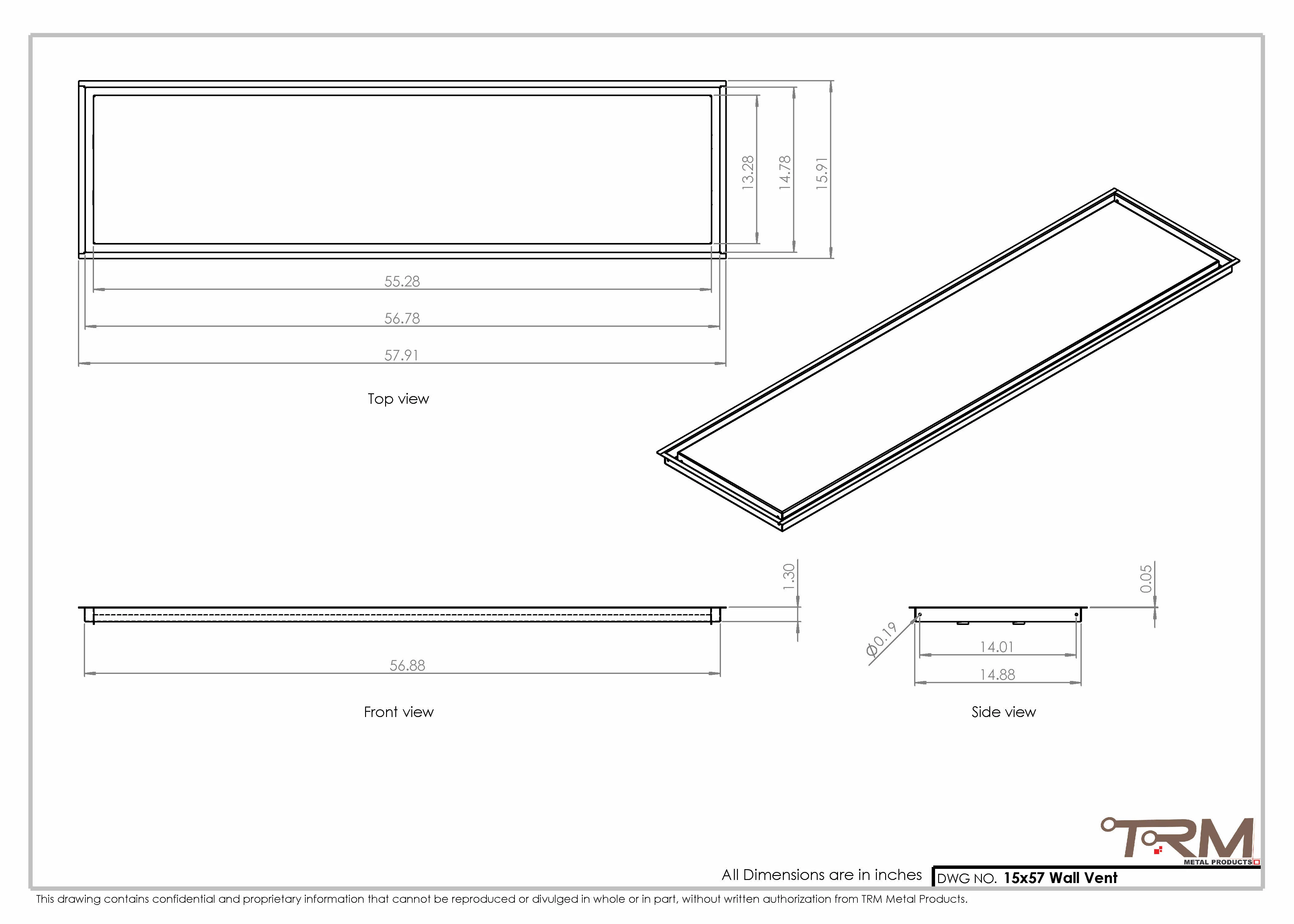 15x57 - Wall Vent - Modern Vent Cover -  Return Air Vent - TRM Metal  57x15 - Image 2