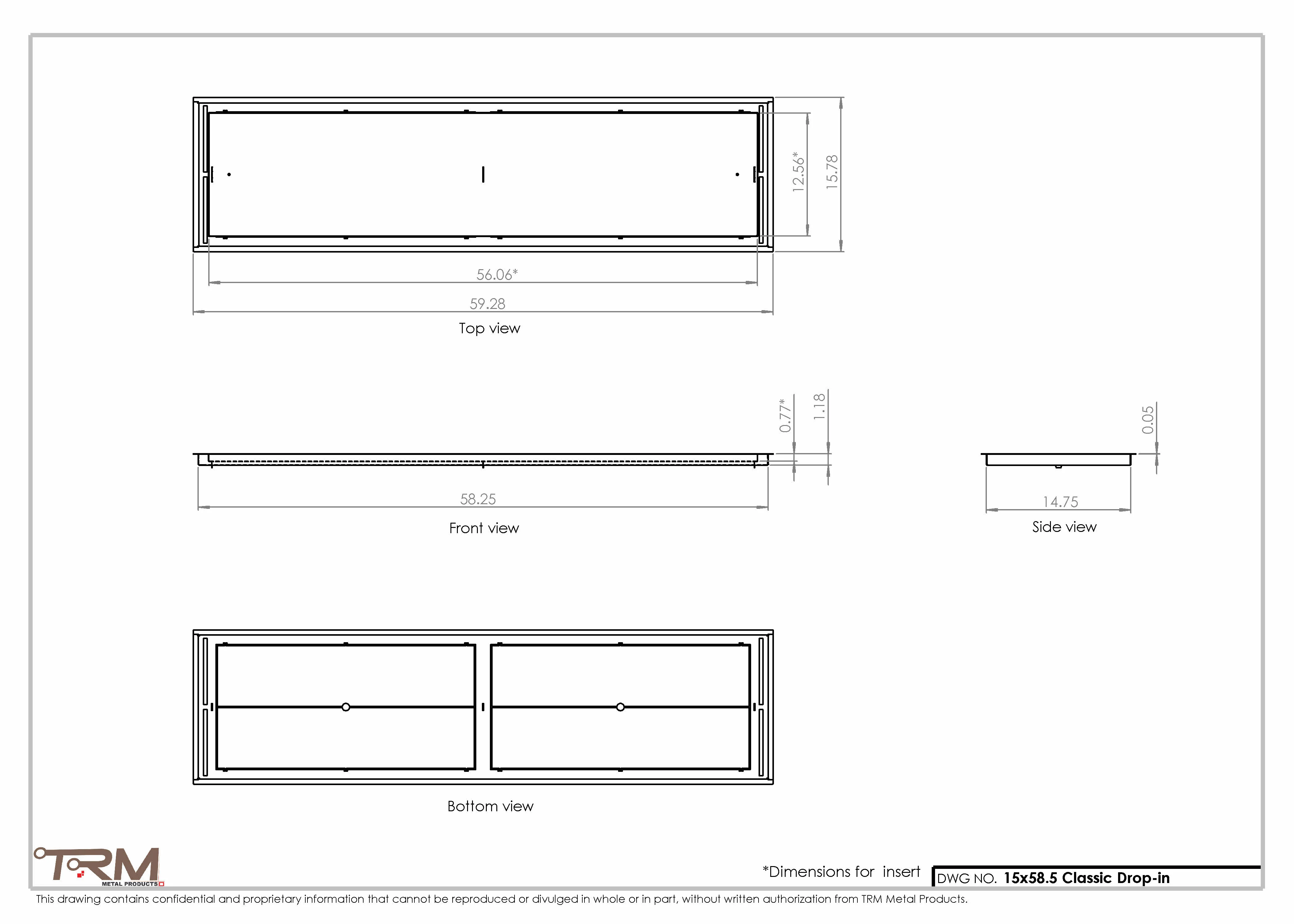 15x58.5 - Classic Drop-in Air Vent, Flush Floor-Matching, All Metal, Floor Vent Cover - TRM Metal  58.5x15 - Image 2