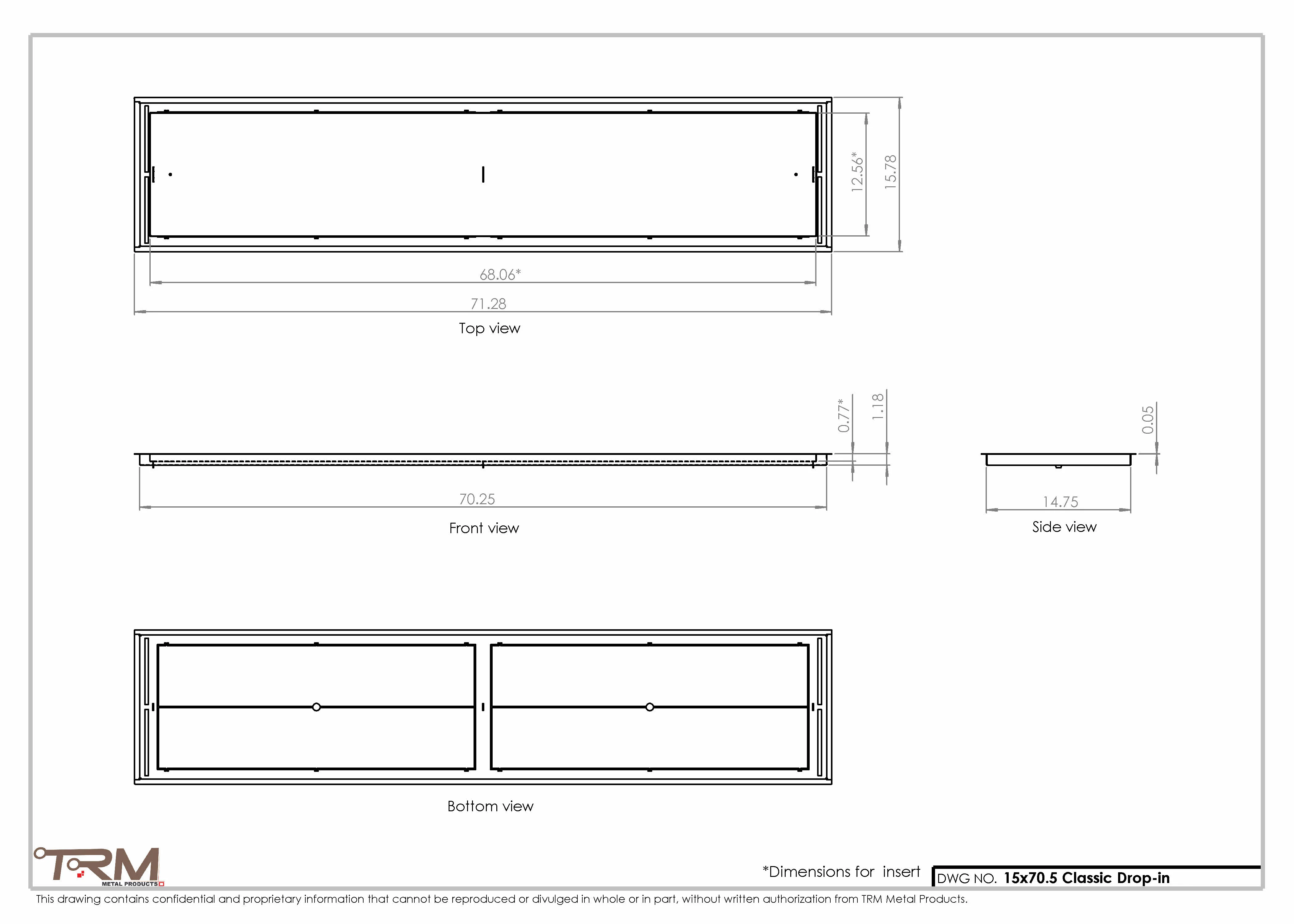 15x70.5 - Classic Drop-in Air Vent, Flush Floor-Matching, All Metal, Floor Vent Cover - TRM Metal 70.5x15 - Image 2