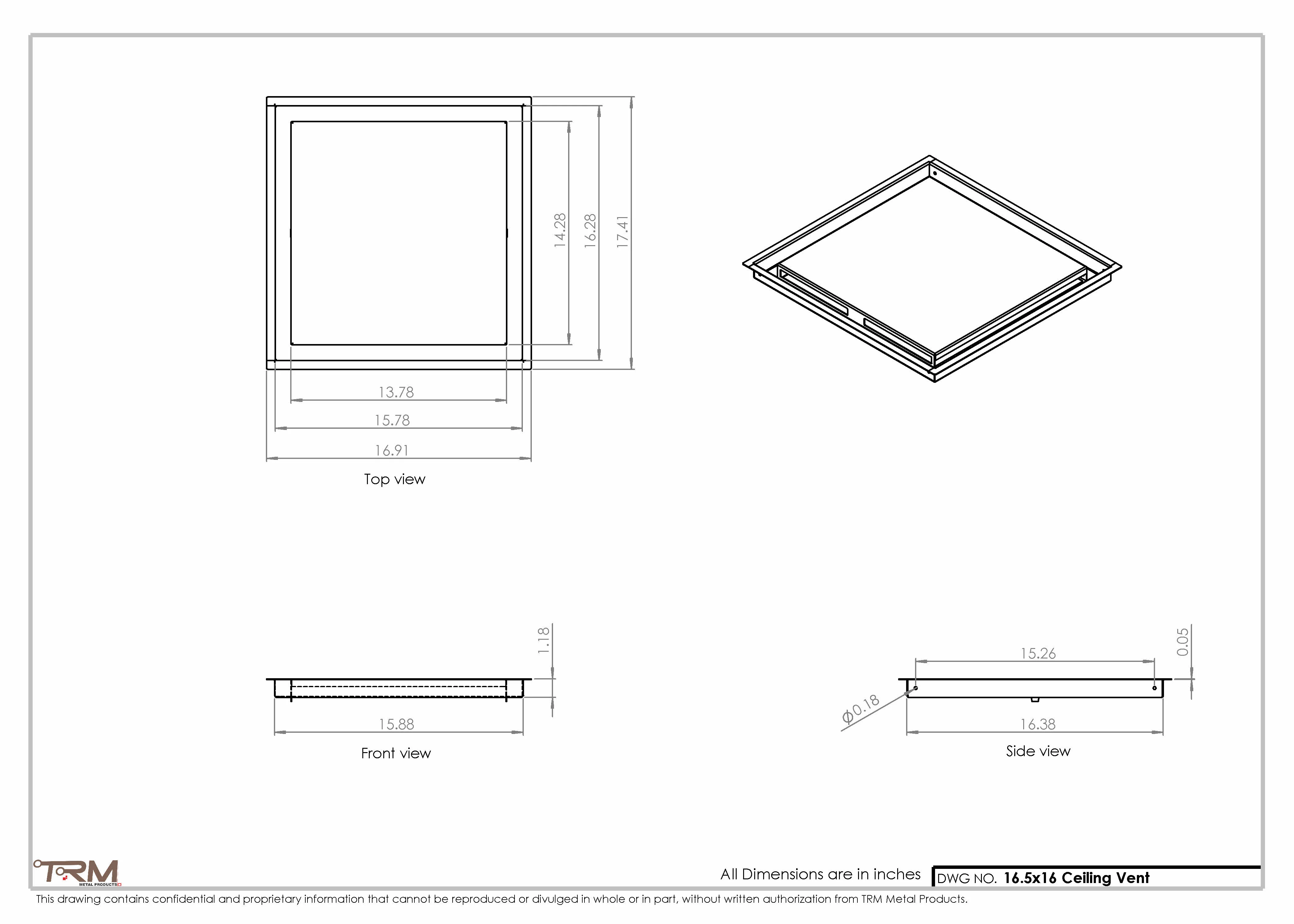 16.5x16 - Modern-Ceiling-Vent Cover-TRM Metal - 16x16.5 - Image 2