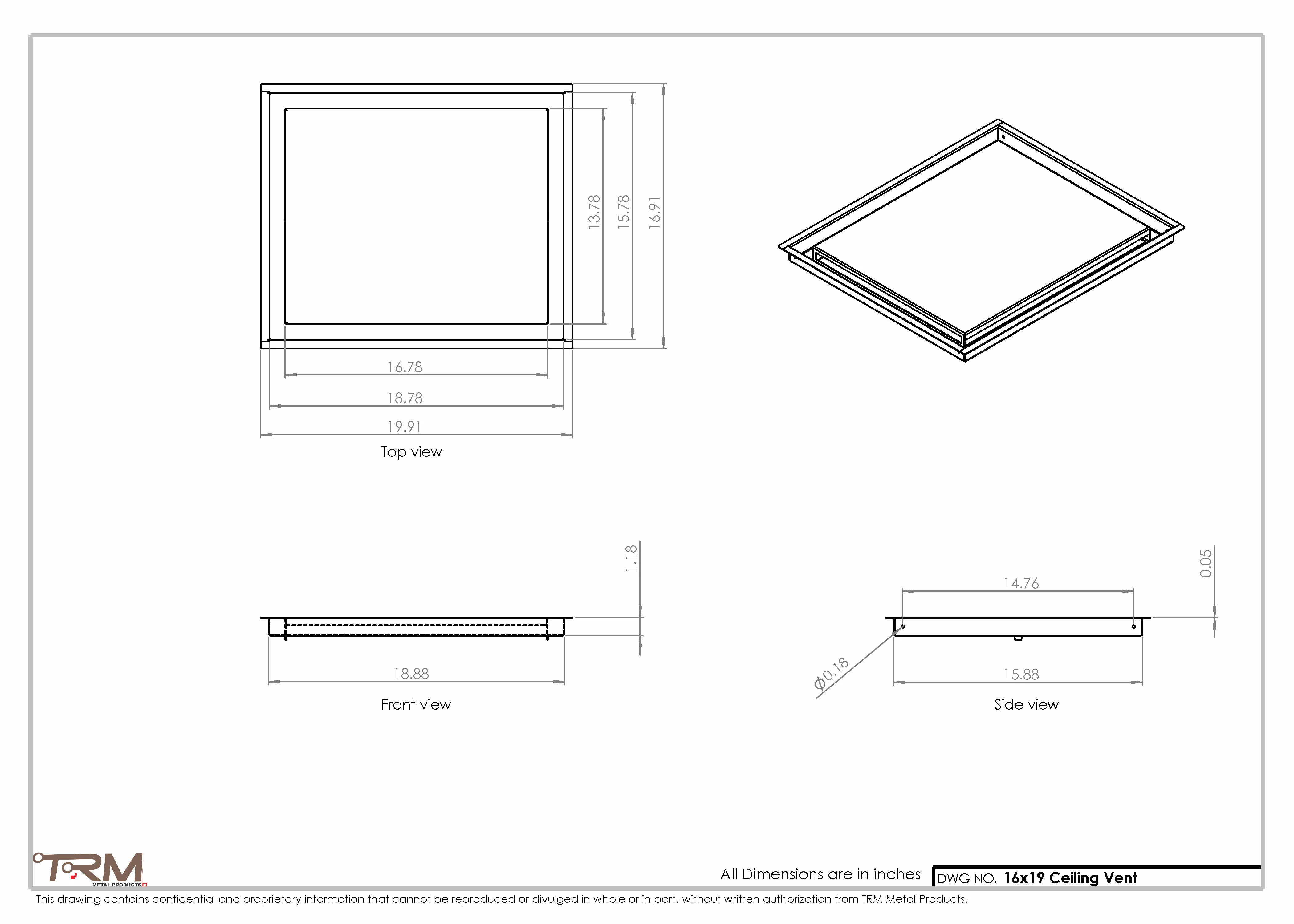 16x19-Modern-Ceiling-Vent Cover-TRM Metal- 19x16 - Image 2