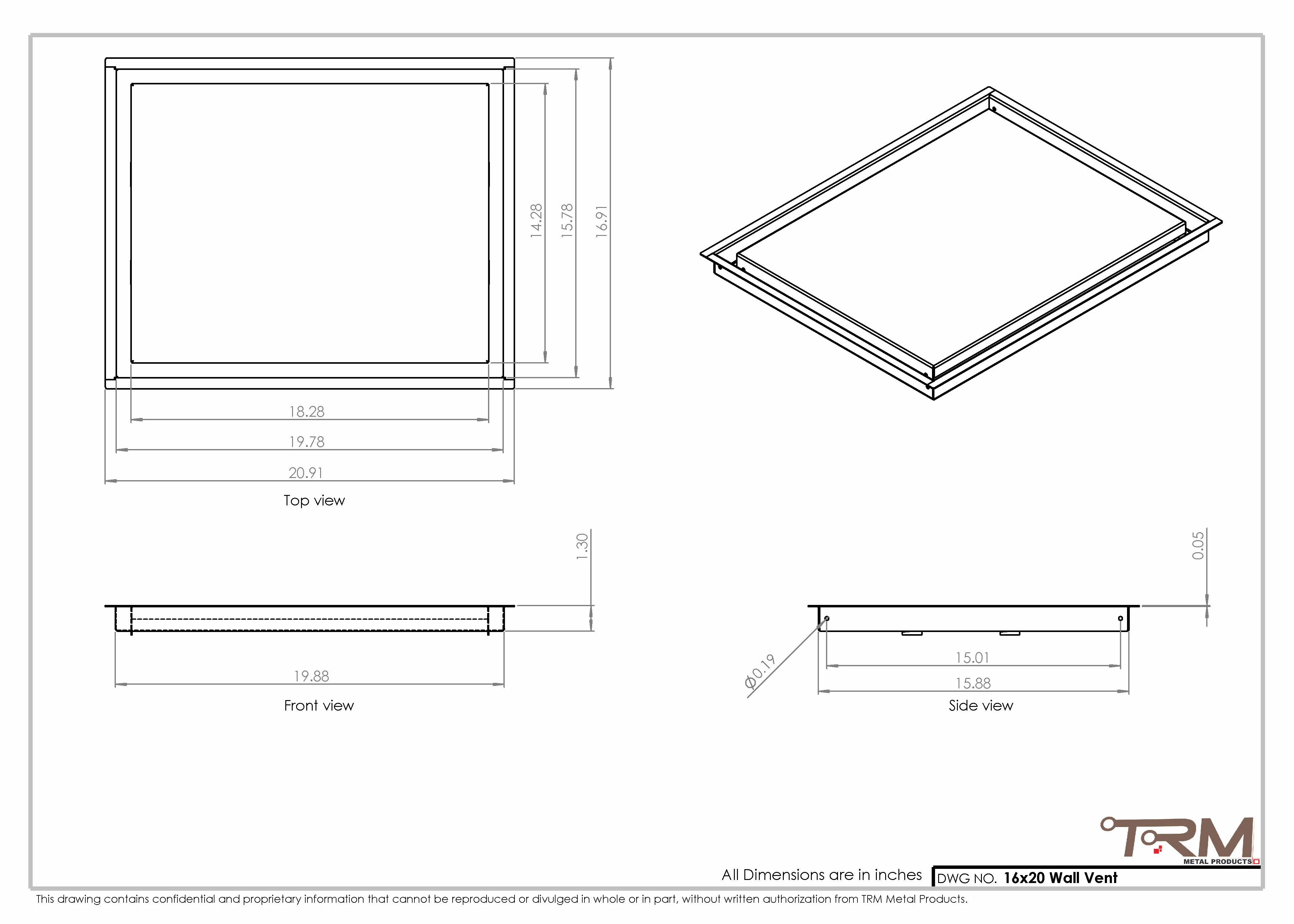 16x20 - Wall Vent - Modern Vent Cover - Return Air Vent - TRM Metal 20x16 - Image 2
