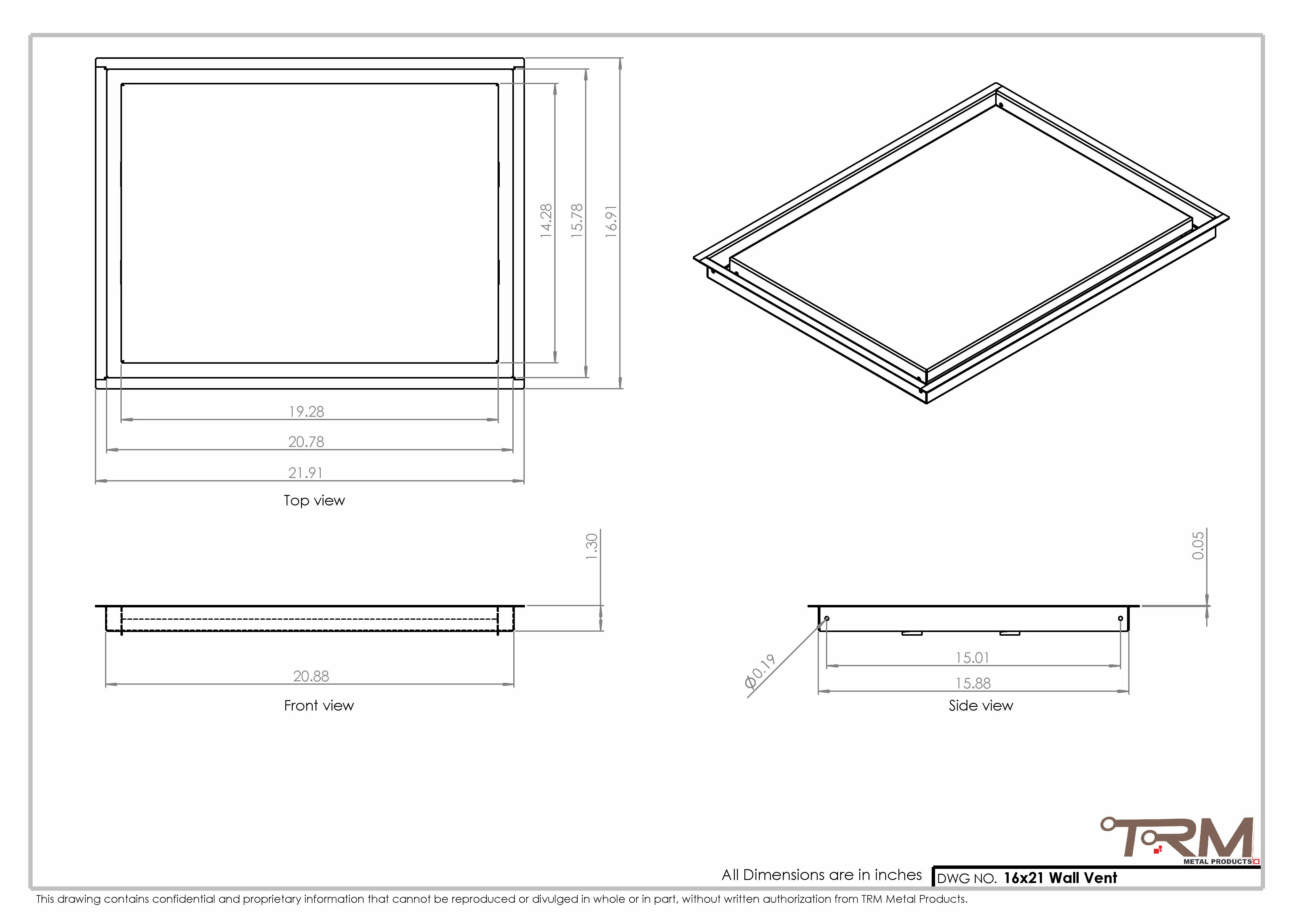 16x21 - Wall Vent - Modern Vent Cover -  Return Air Vent - TRM Metal  21x16 - Image 2
