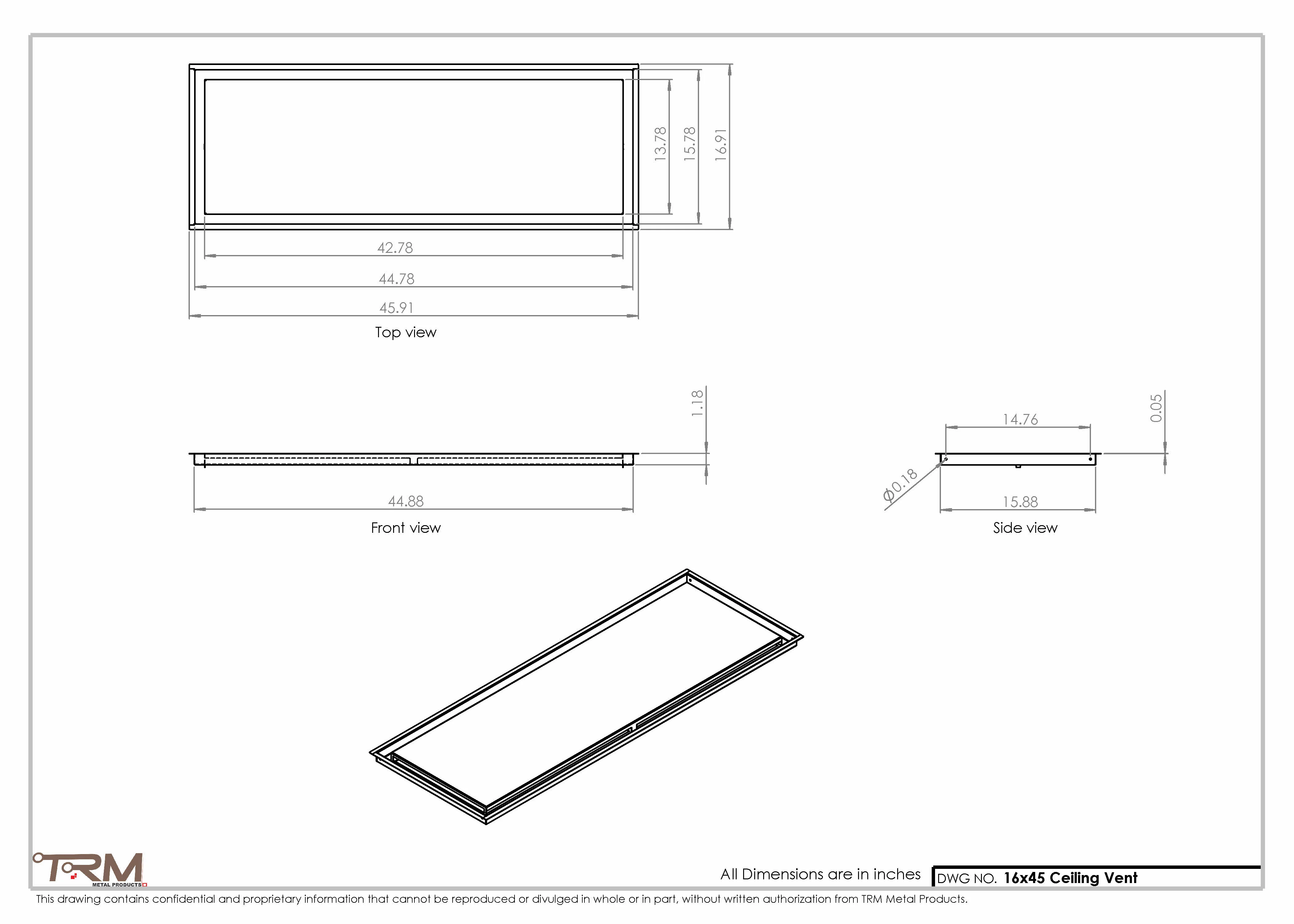 16x45-Modern-Ceiling-Vent Cover-TRM Metal- 45x16 - Image 2