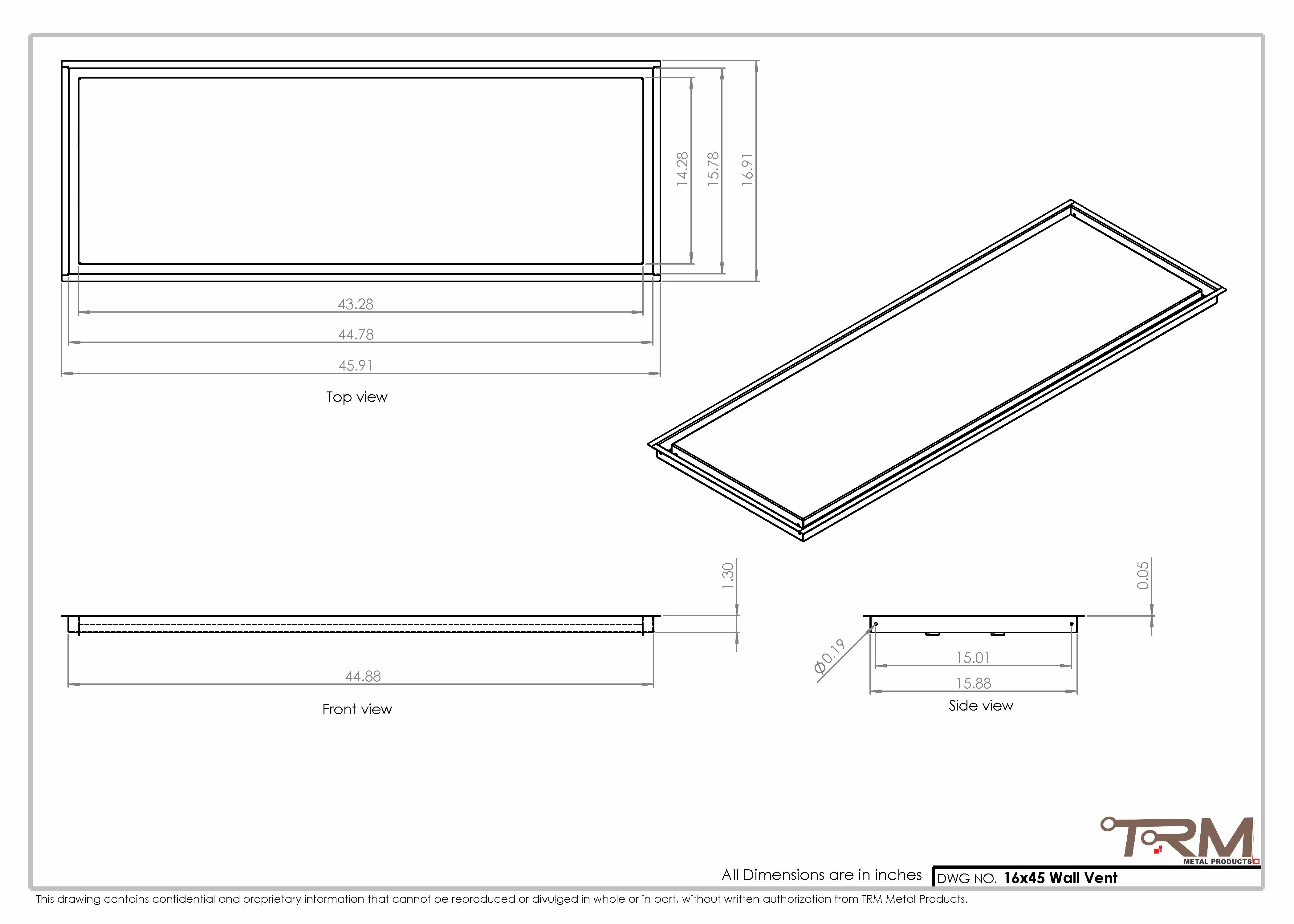 16x45 - Wall Vent - Modern Vent Cover -  Return Air Vent - TRM Metal  45x16 - Image 2