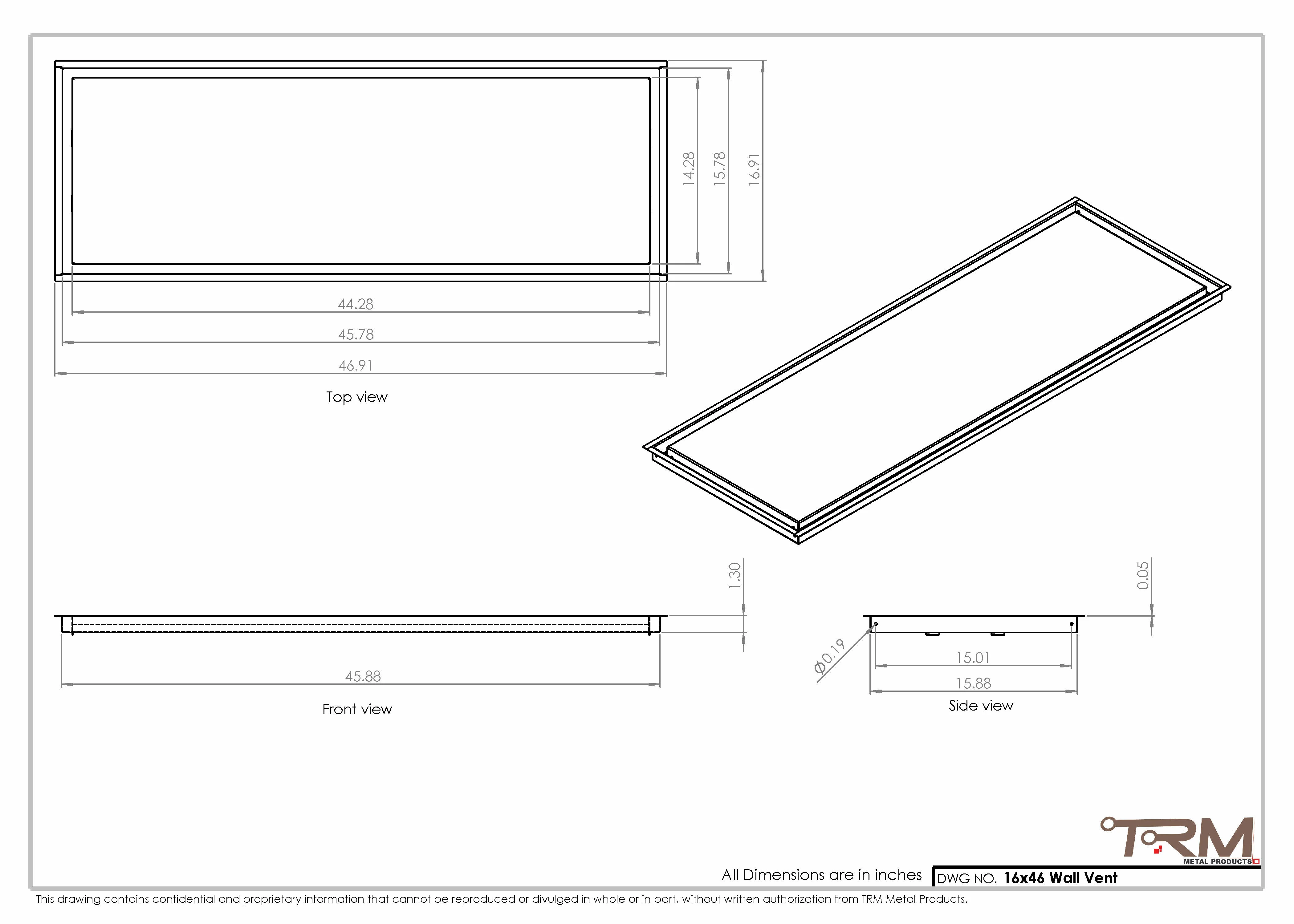 16x46 - Wall Vent - Modern Vent Cover -  Return Air Vent - TRM Metal  46x16 - Image 2
