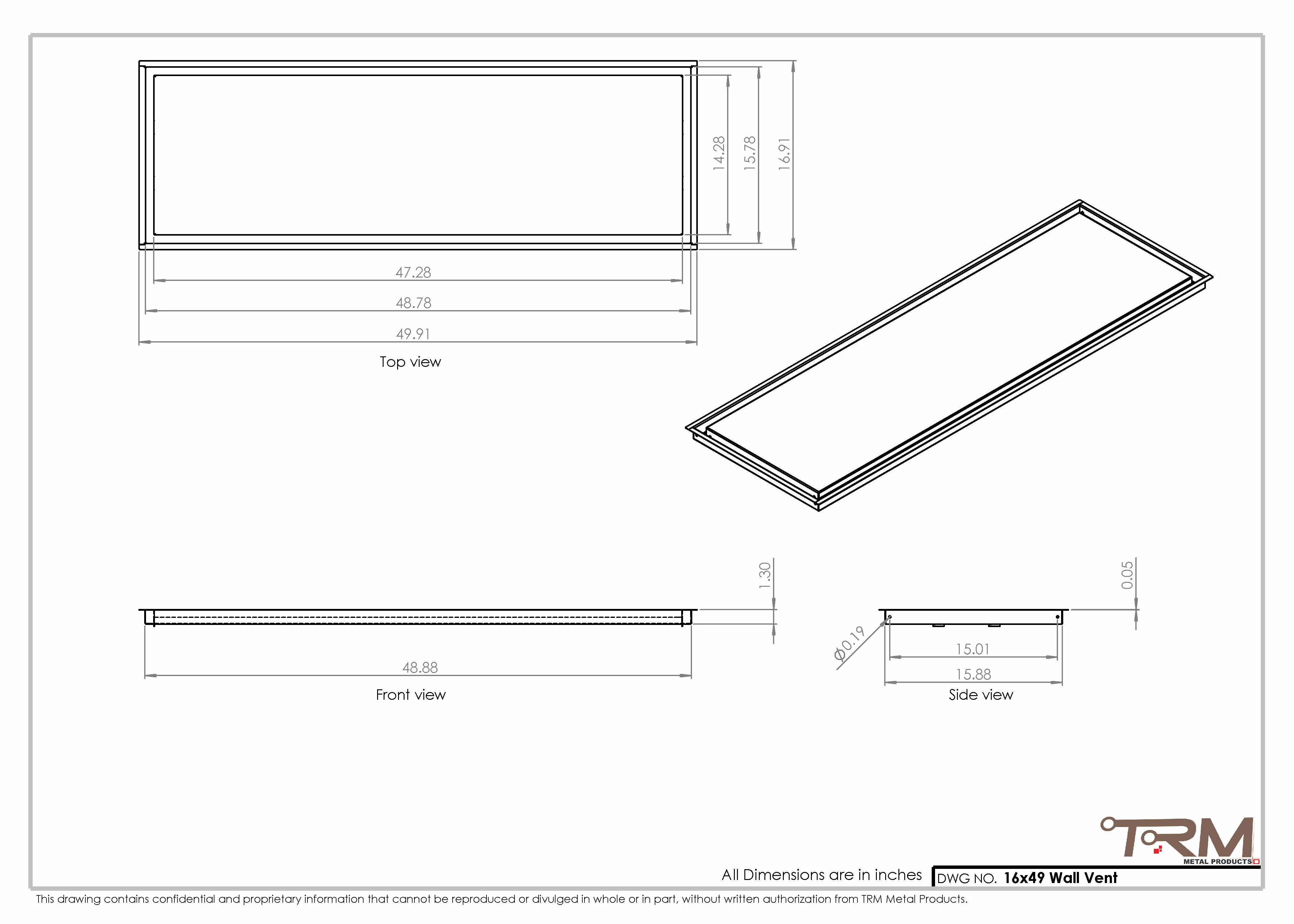 16x49 - Wall Vent - Modern Vent Cover -  Return Air Vent - TRM Metal  49x16 - Image 2