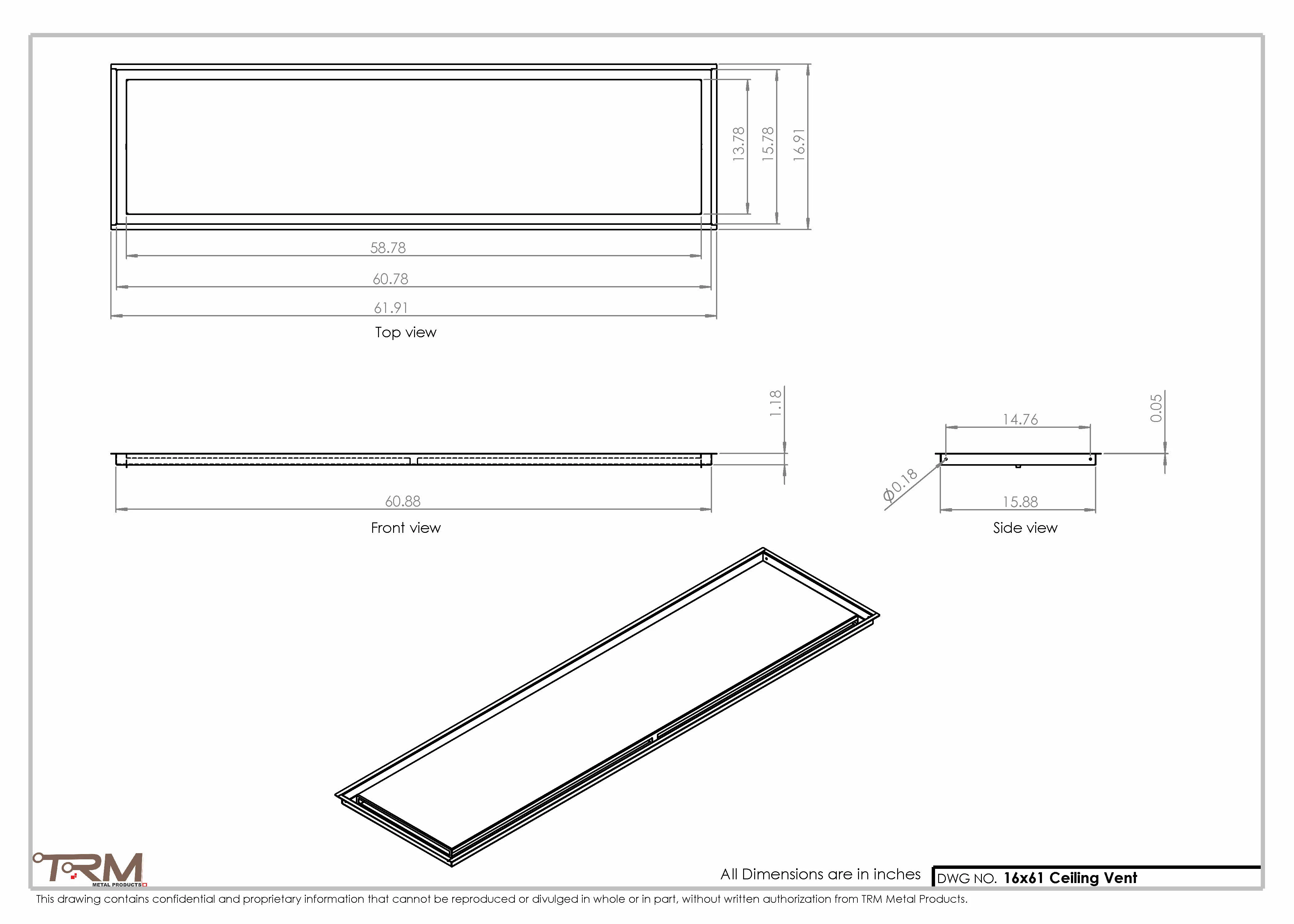 16x61-Modern-Ceiling-Vent Cover-TRM Metal- 61x16 - Image 2