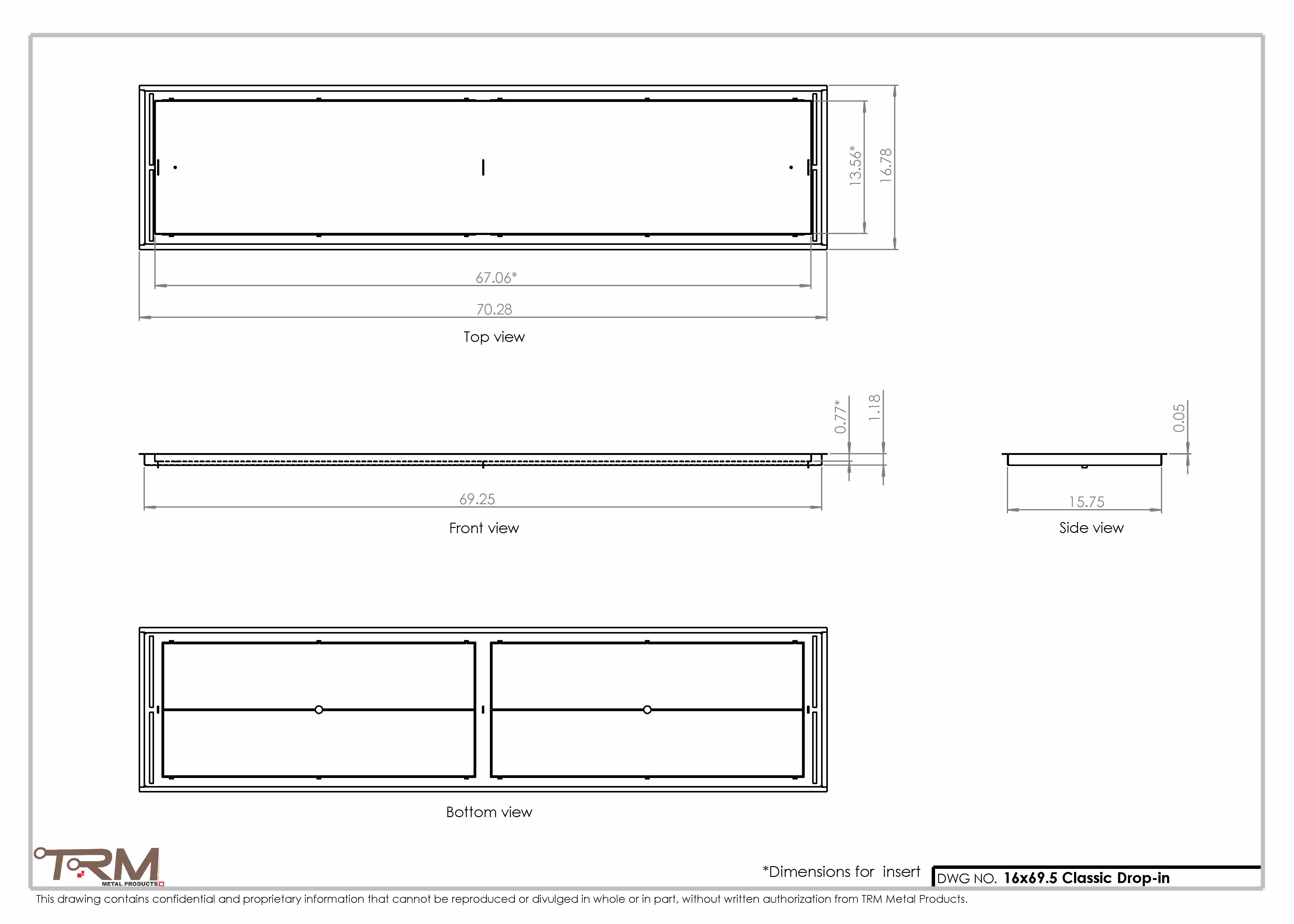 16x69.5 - Classic Drop-in Air Vent, Flush Floor-Matching, All Metal, Floor Vent Cover - TRM Metal 69.5x16 - Image 2