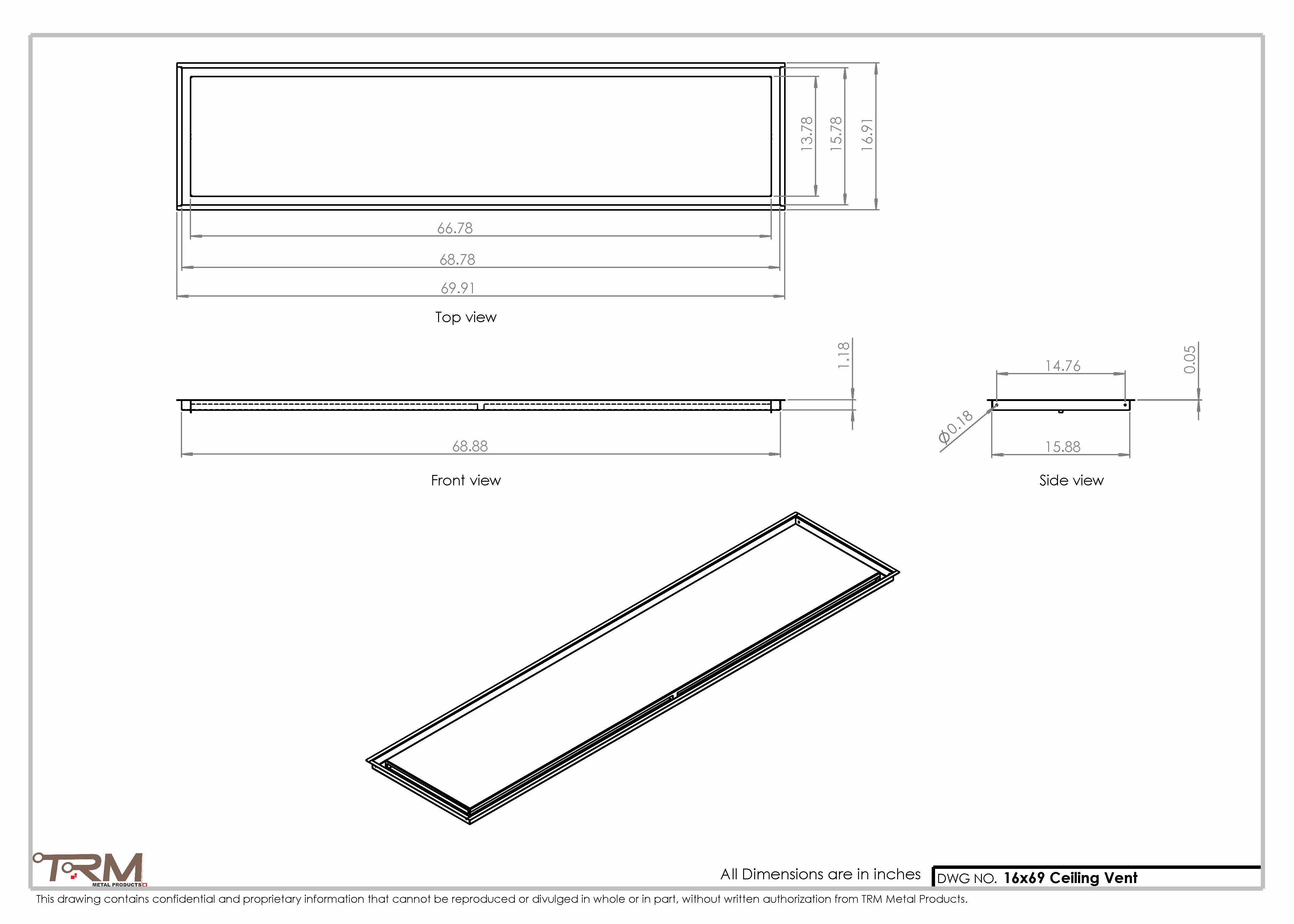 16x69-Modern-Ceiling-Vent Cover-TRM Metal- 69x16 - Image 2