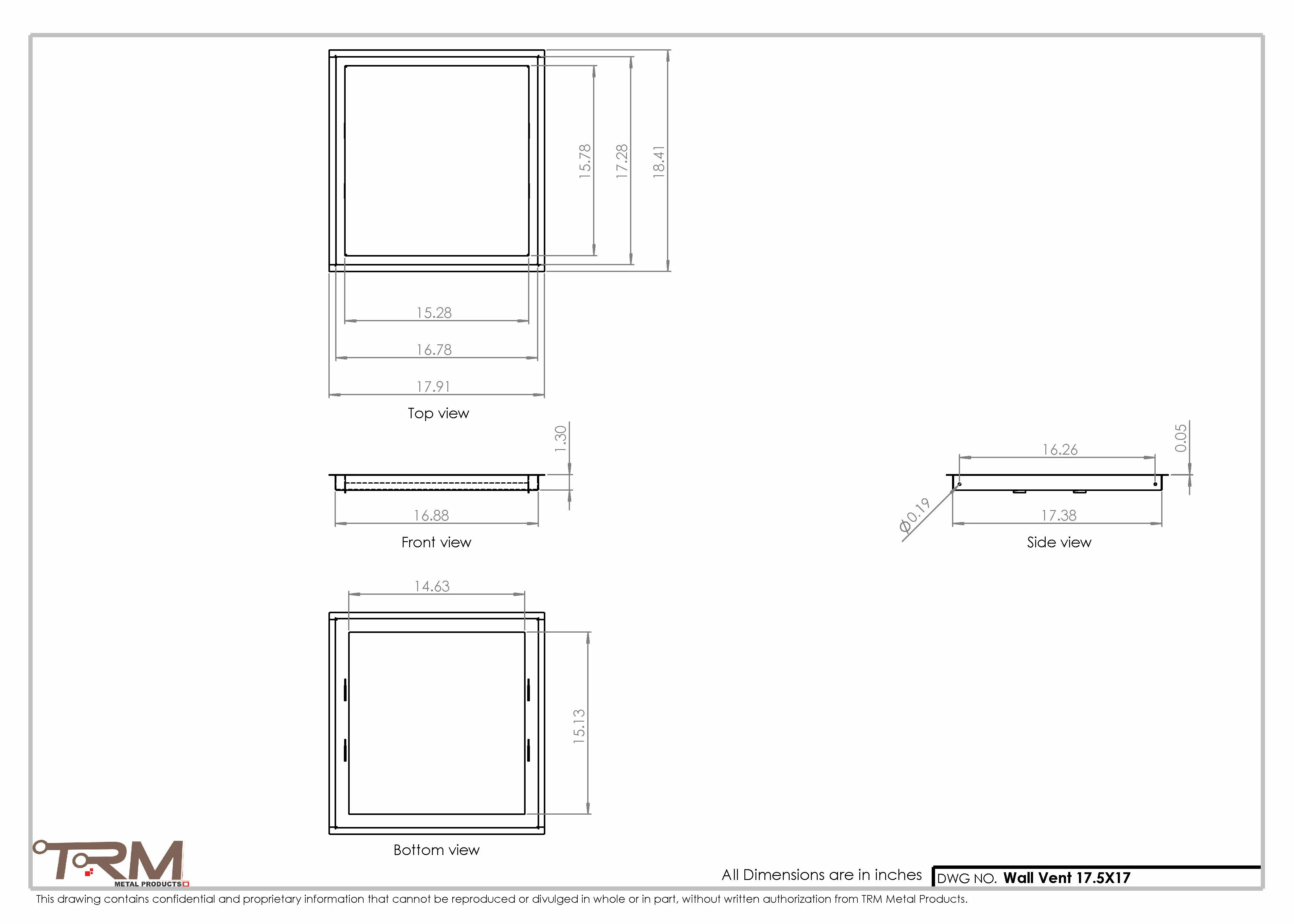 17.5x17 - Wall Vent - Modern Vent Cover -  Return Air Vent - TRM Metal  17x17.5 - Image 2