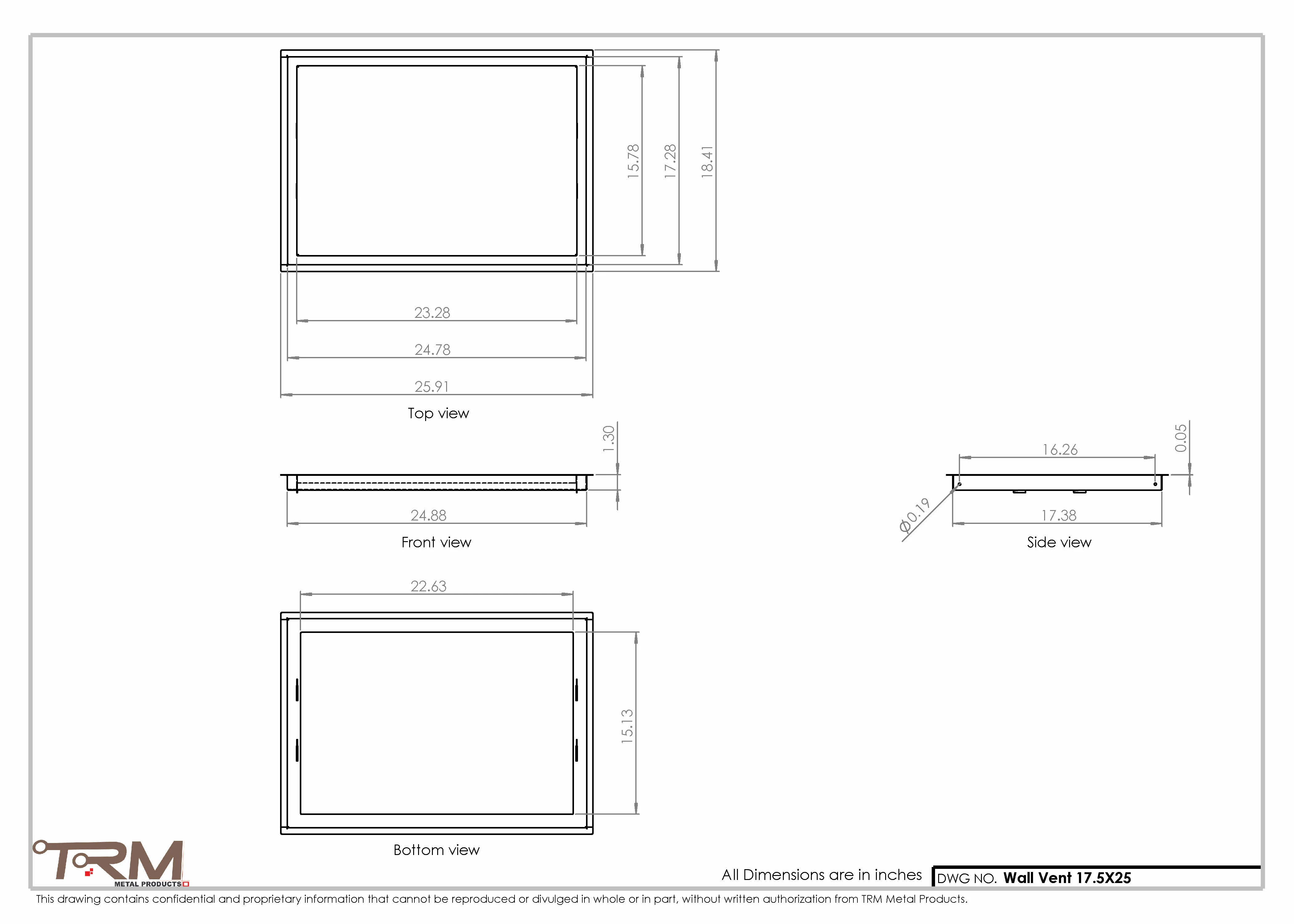 17.5x25 - Wall Vent - Modern Vent Cover -  Return Air Vent - TRM Metal  25x17.5 - Image 2
